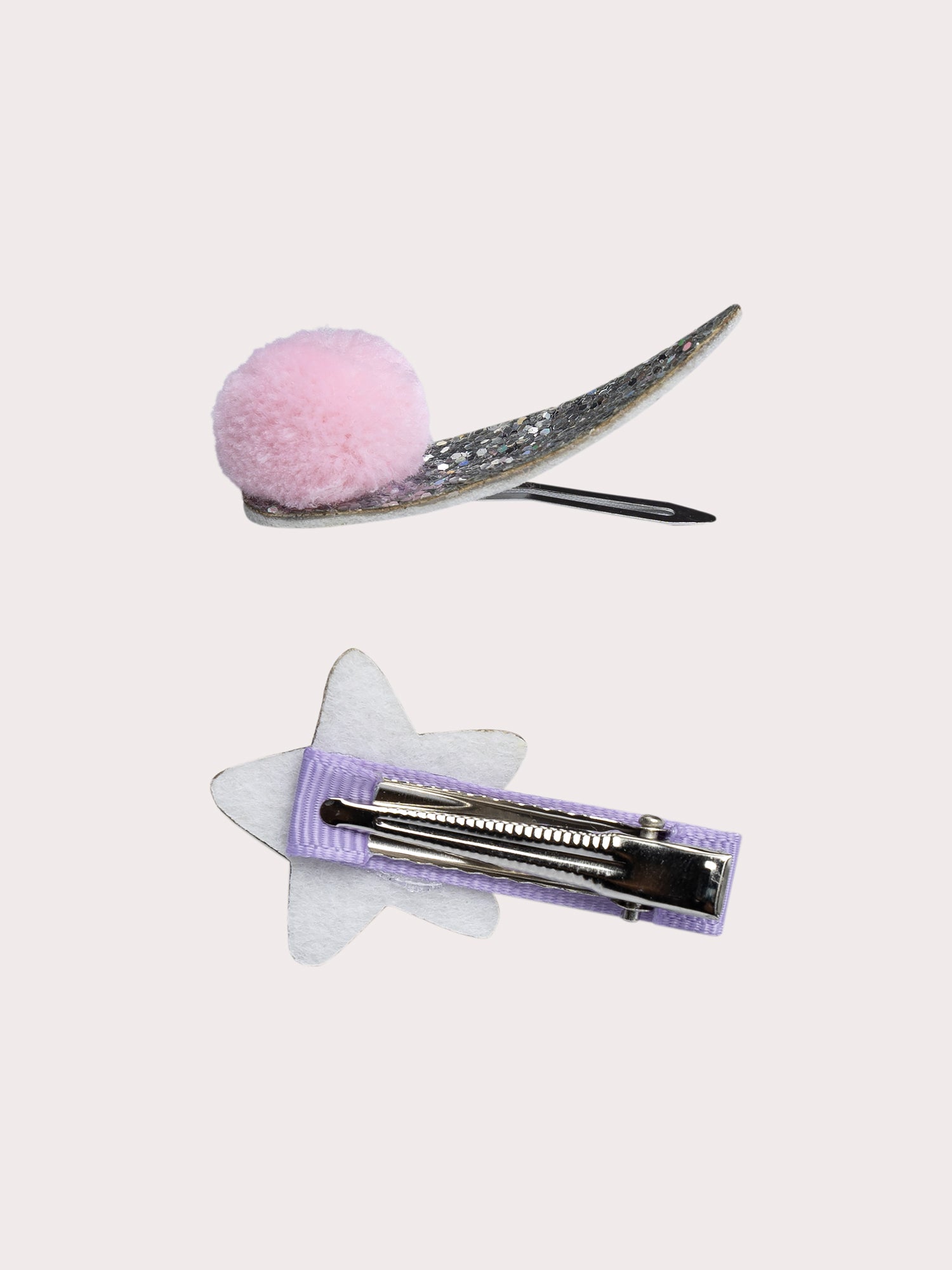 Set of 3 Hair Clips with Star, Pom Pom and Unicorn for Girls