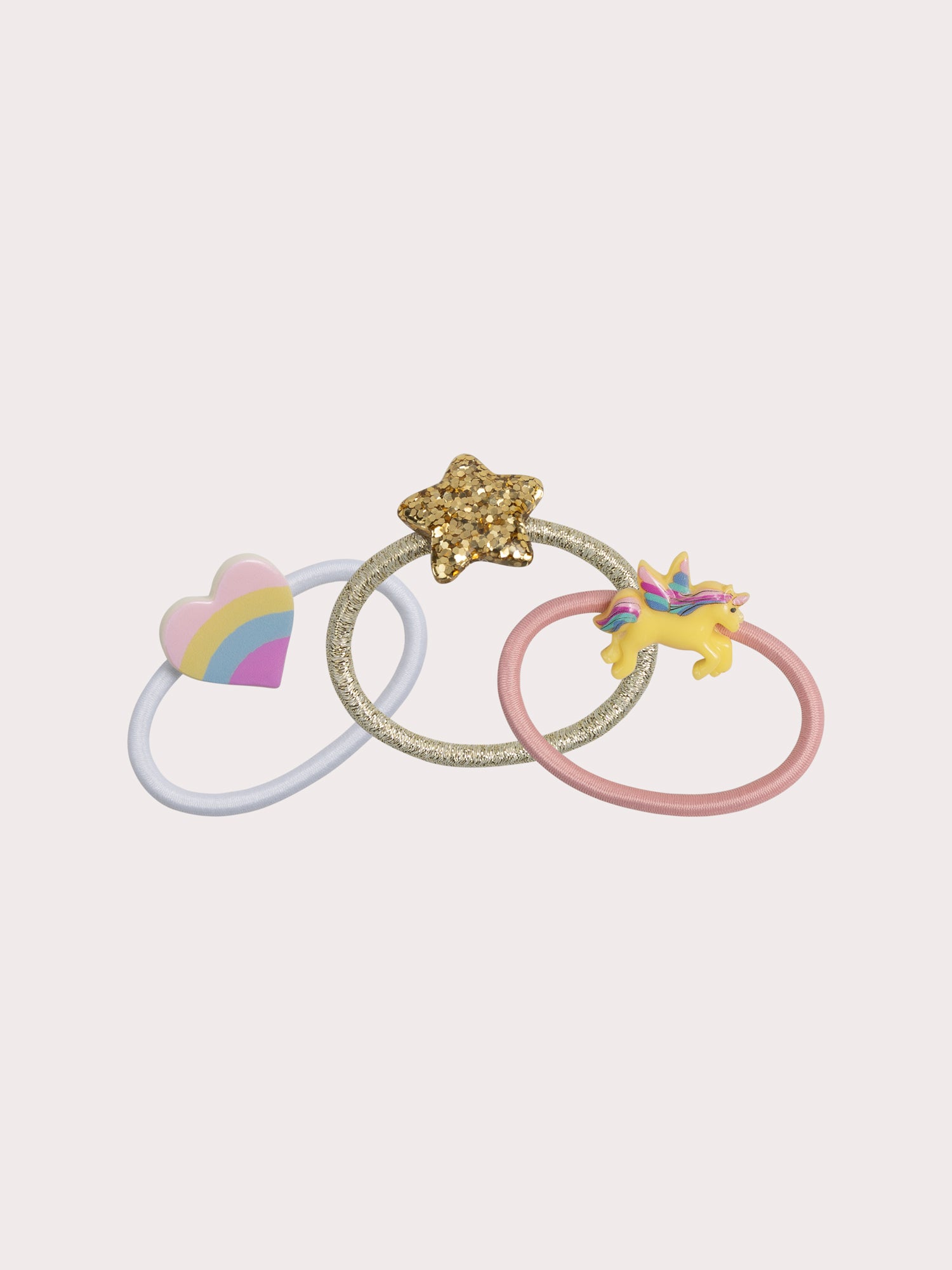 Set of 3 Hair Ties with Heart, Star, and Unicorn for Girls