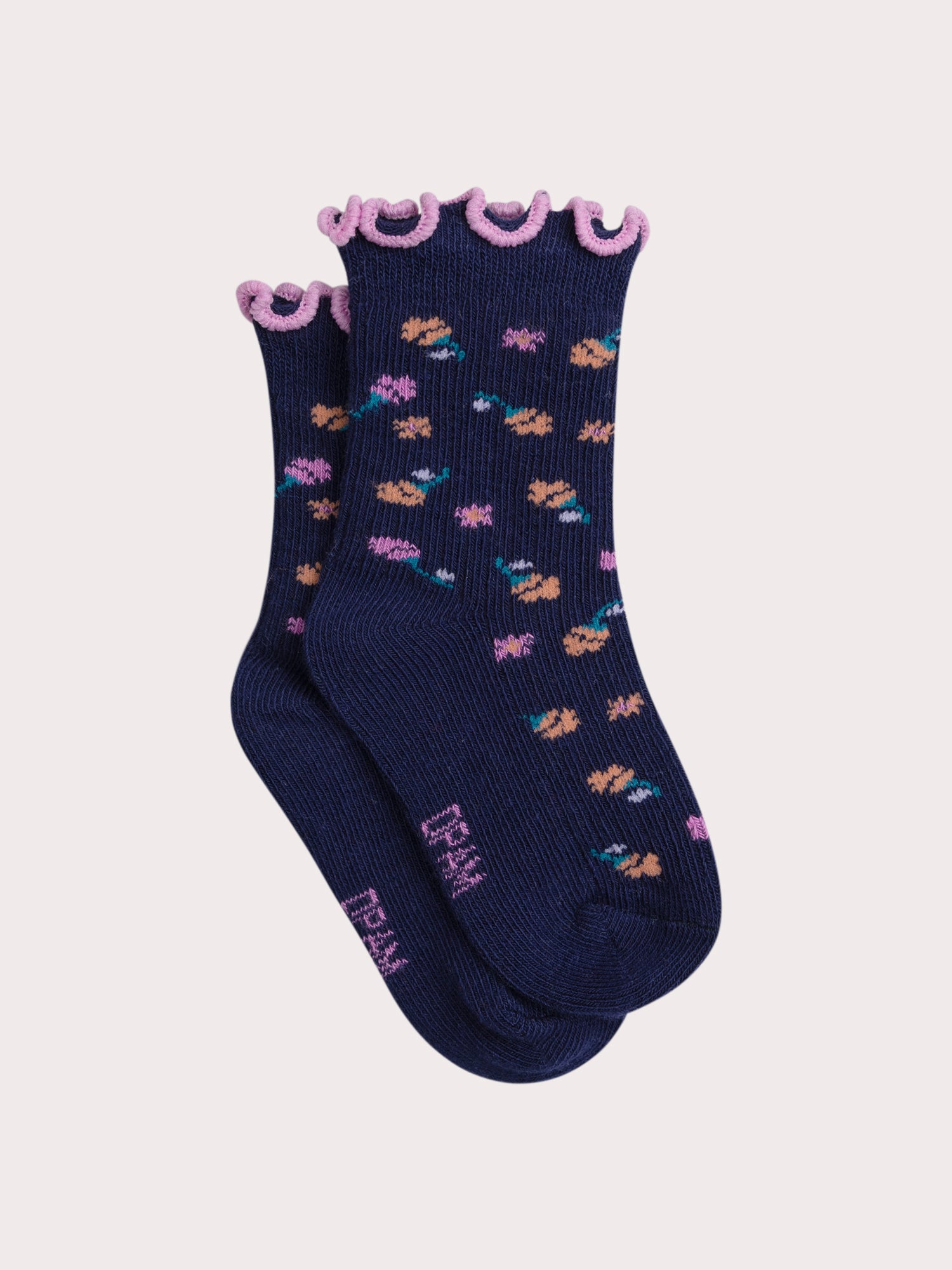 Marine Ribbed Socks with Flowers for Baby Girls
