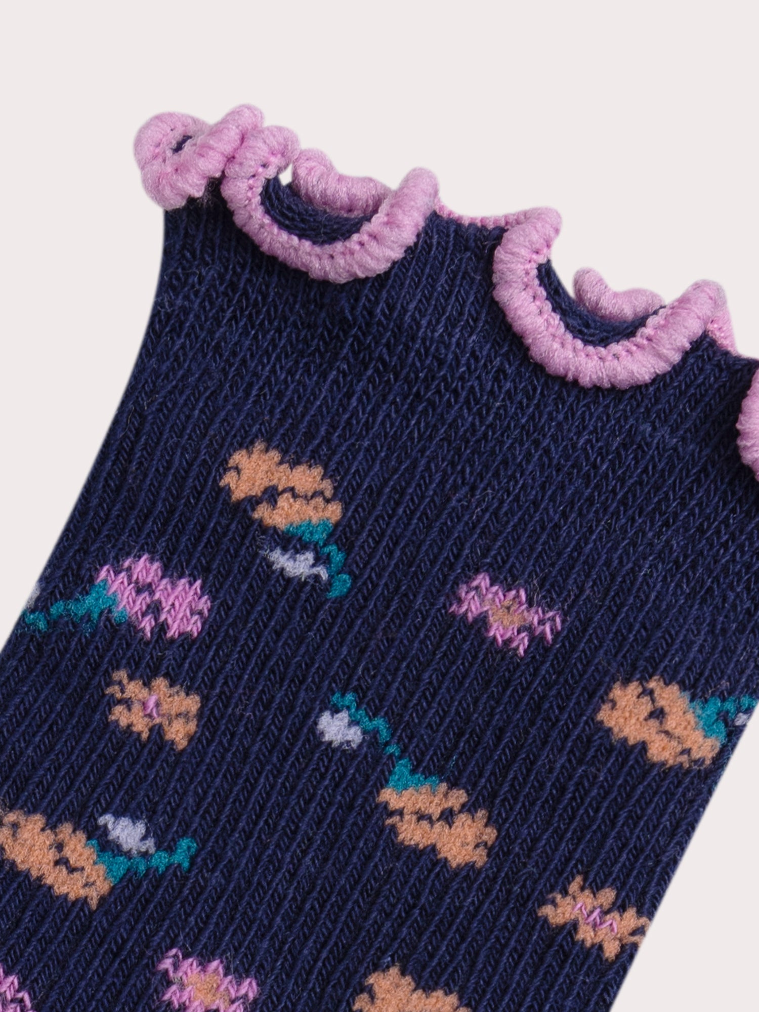 Marine Ribbed Socks with Flowers for Baby Girls