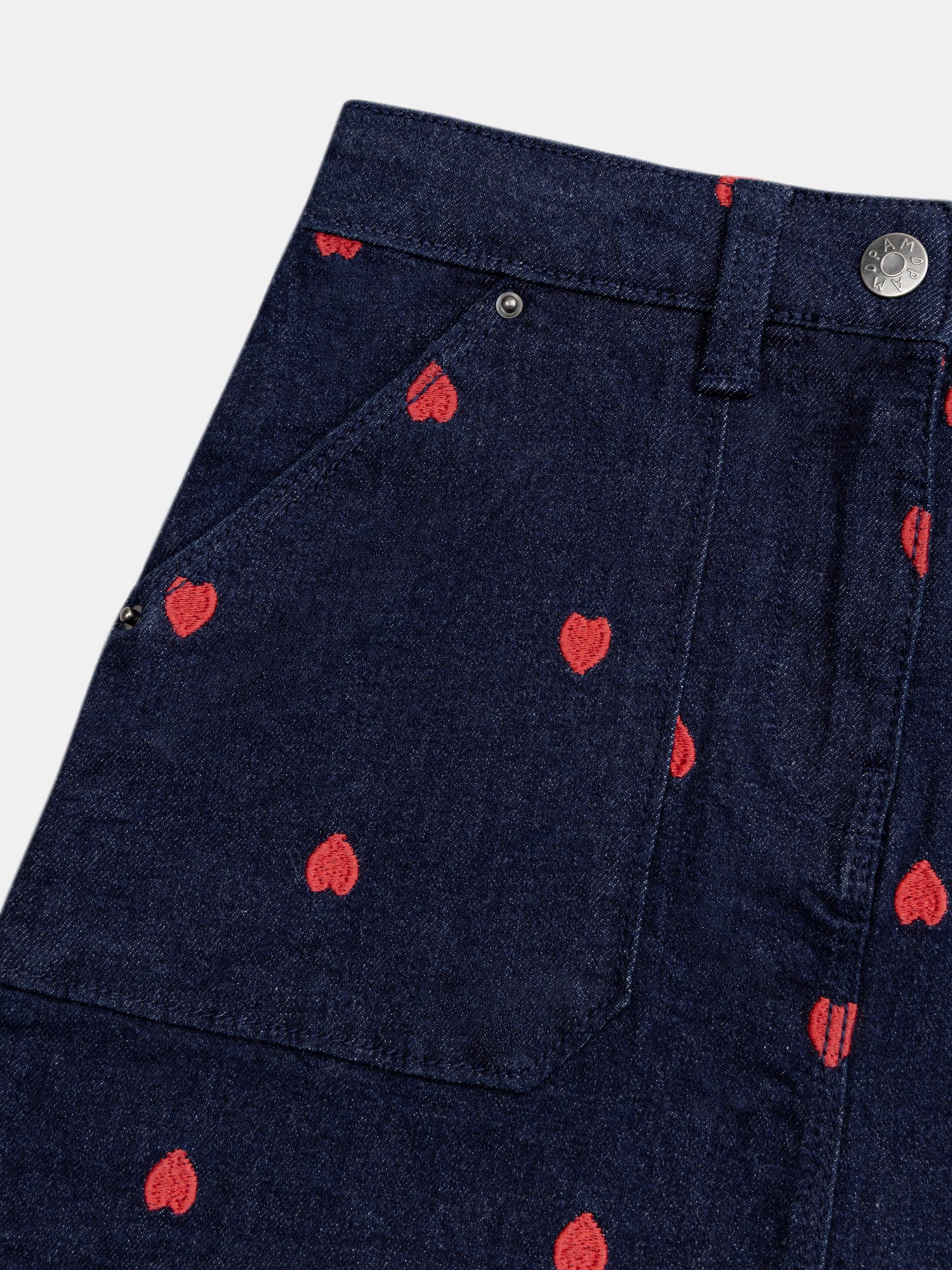 Blue Denim Skirt with Heart Embroidery for Girl