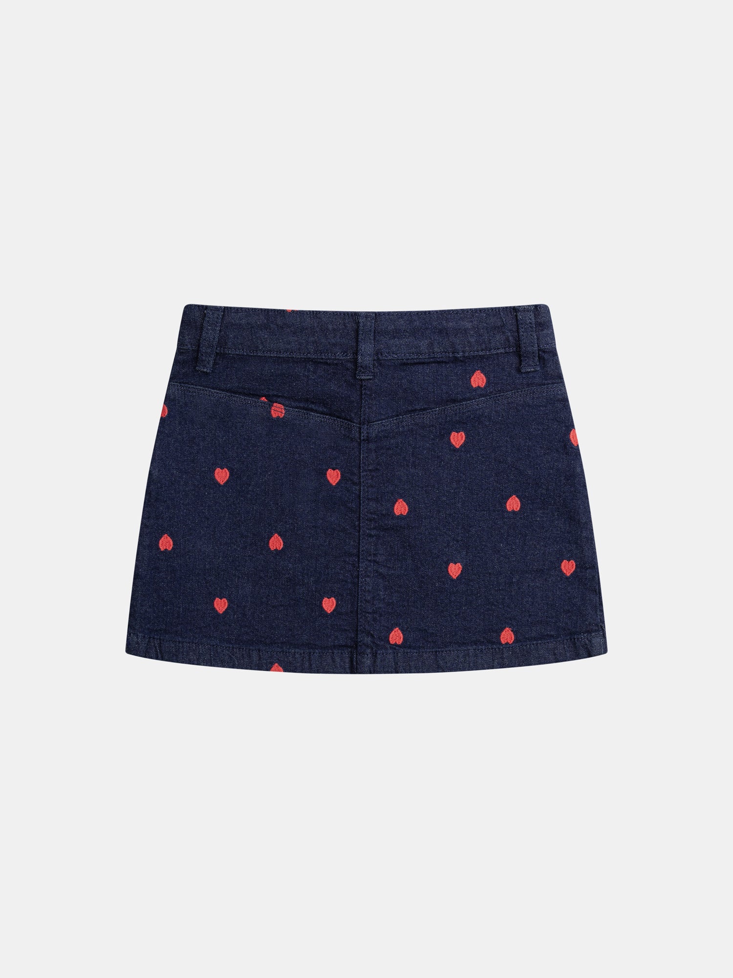 Blue Denim Skirt with Heart Embroidery for Girl