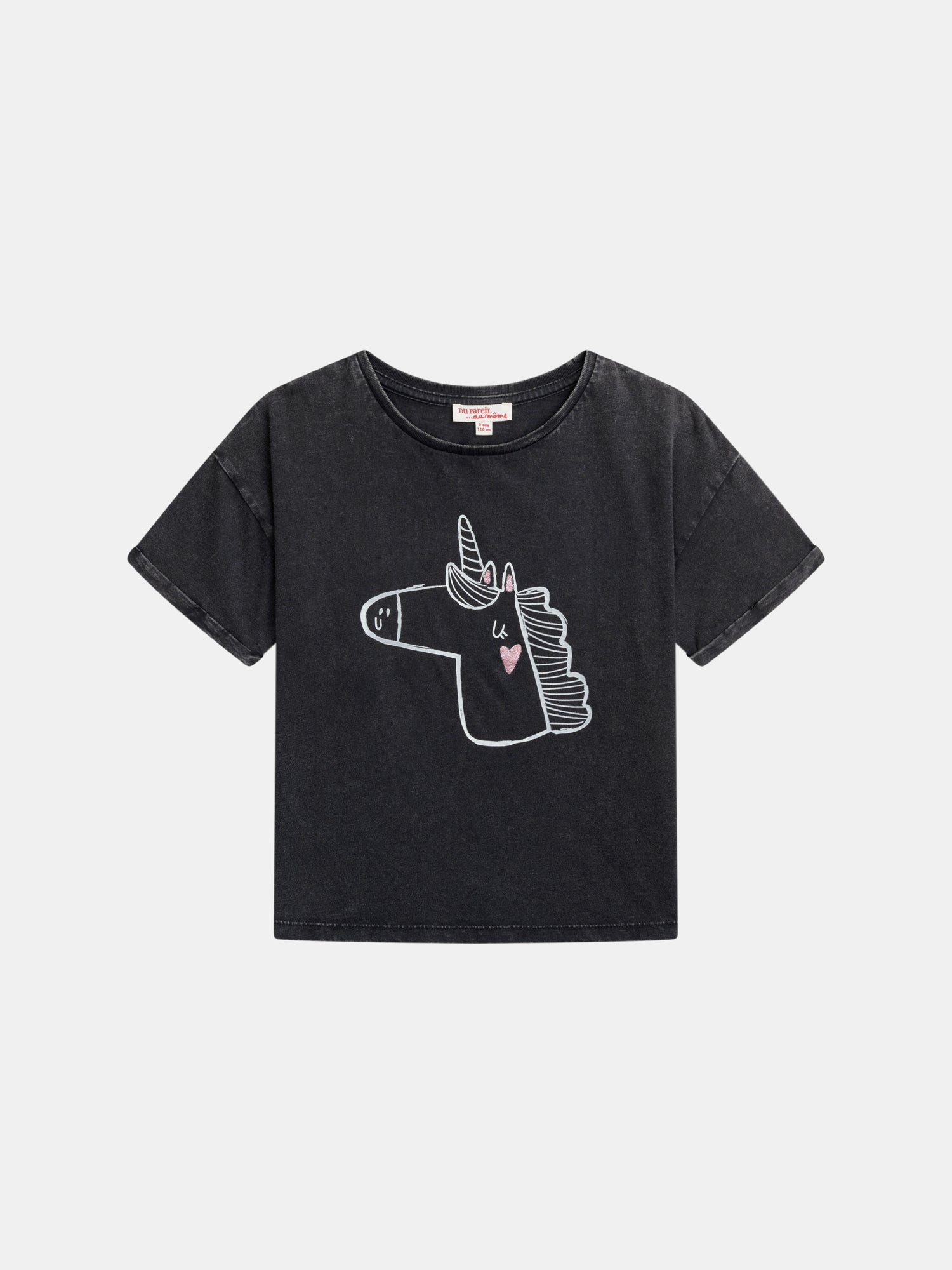 Dark grey unicorn animation t-shirt for girls