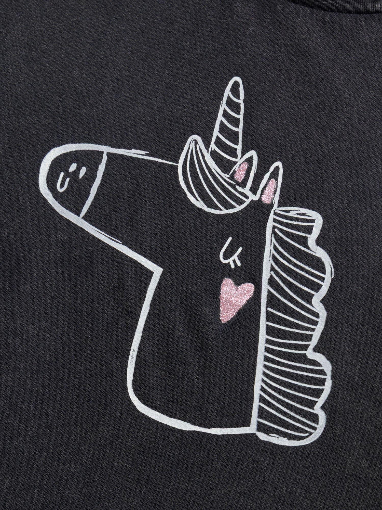 Dark grey unicorn animation t-shirt for girls