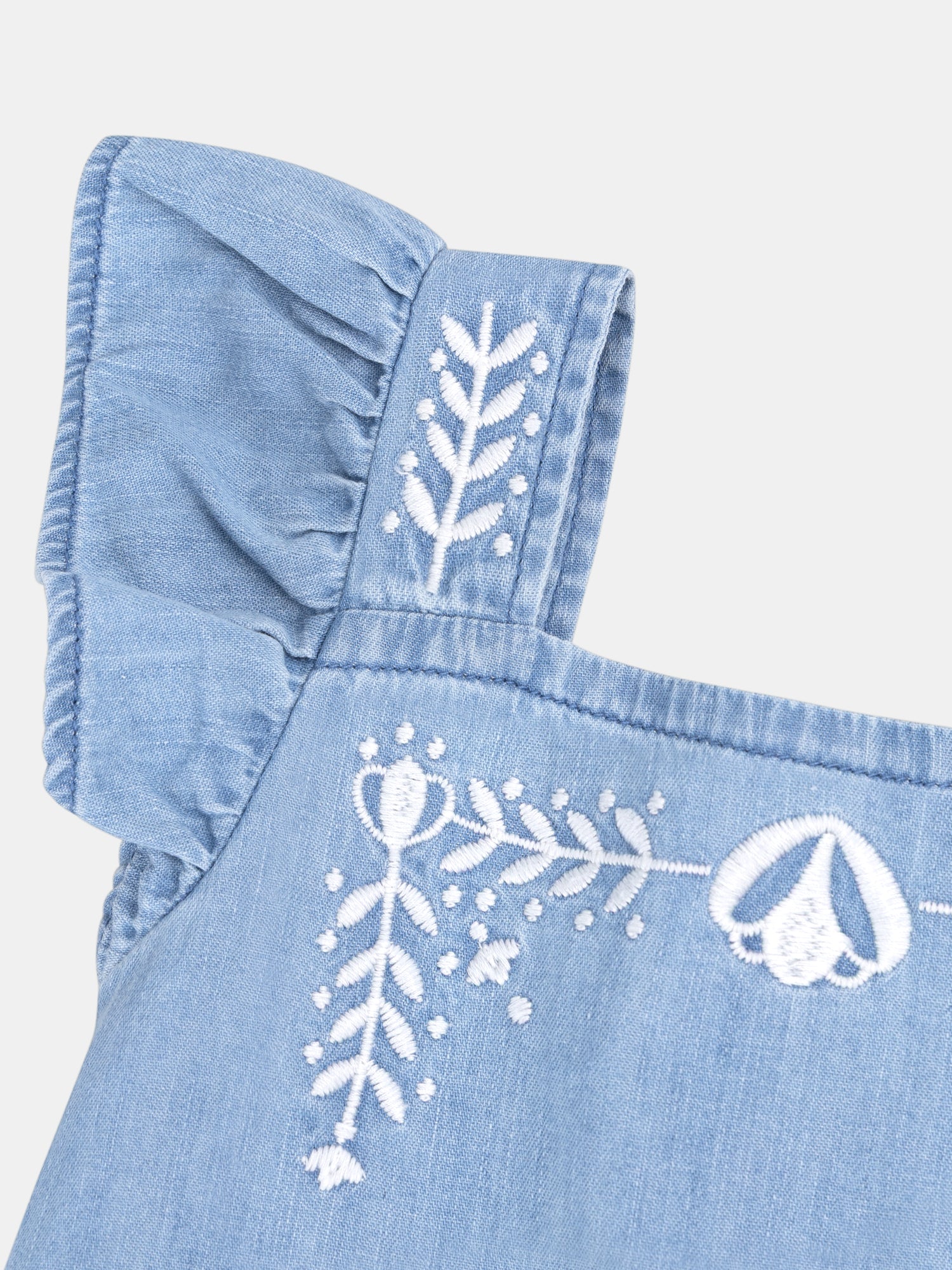 Blue blouse with floral embroidery for girls
