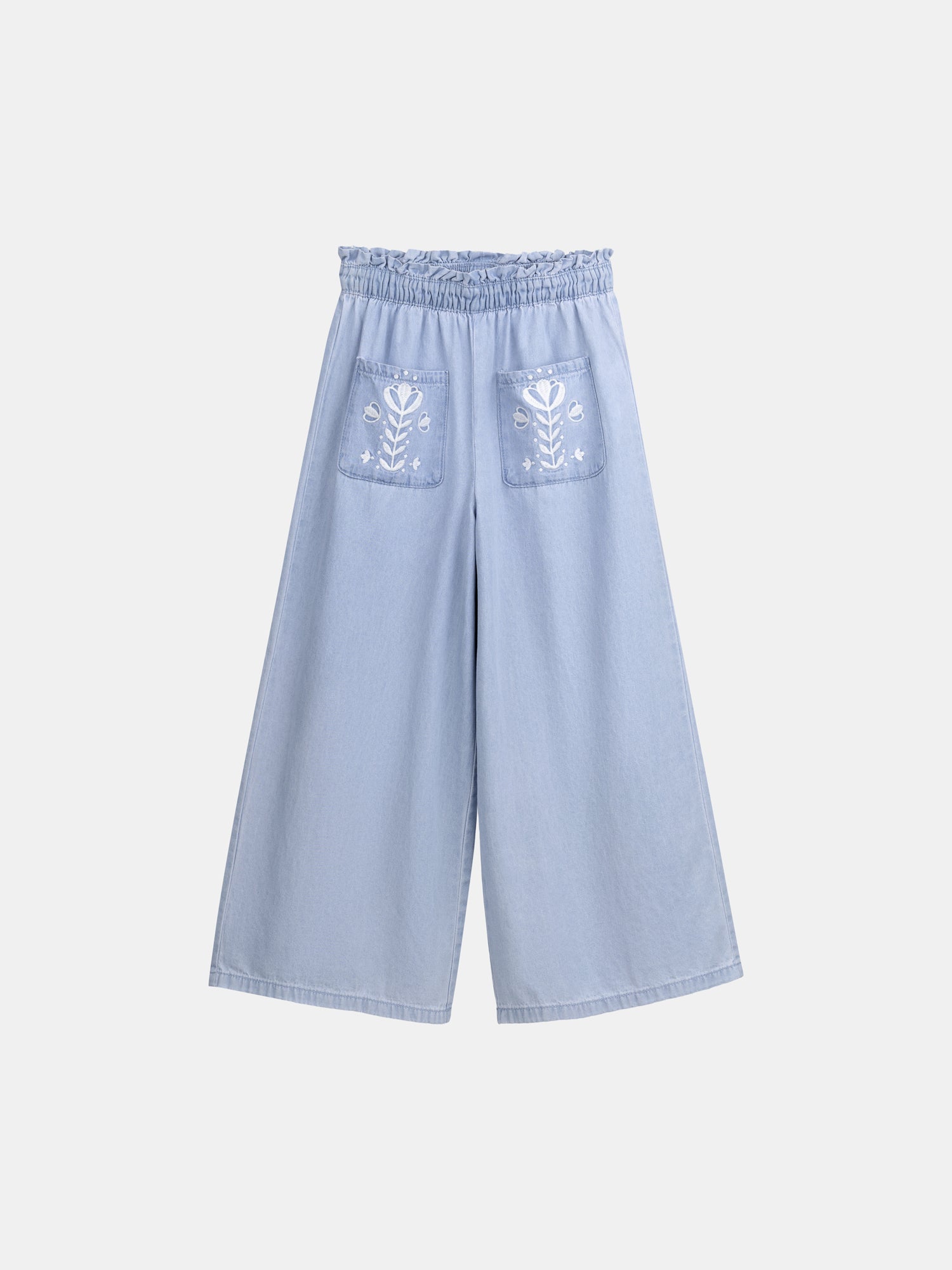 Blue Pants with Floral Embroidery for Girls