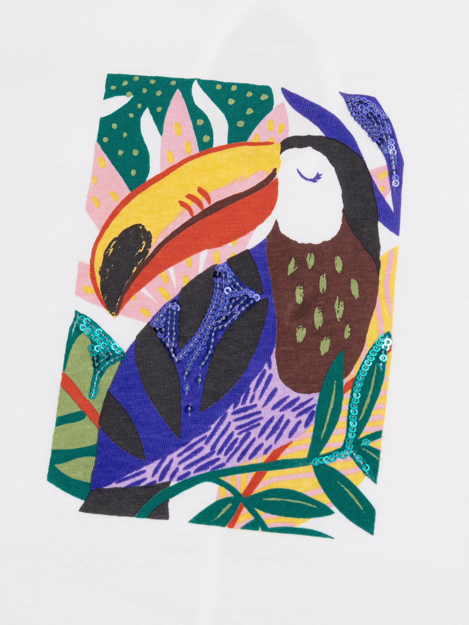 Ecru T-shirt with toucan animation for girls