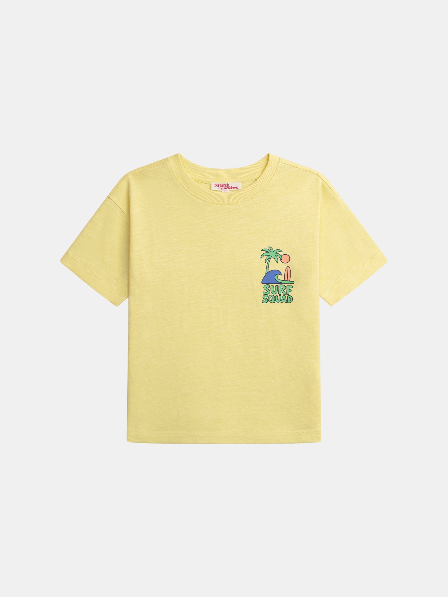 Yellow short-sleeve t-shirt with surf animation for boys