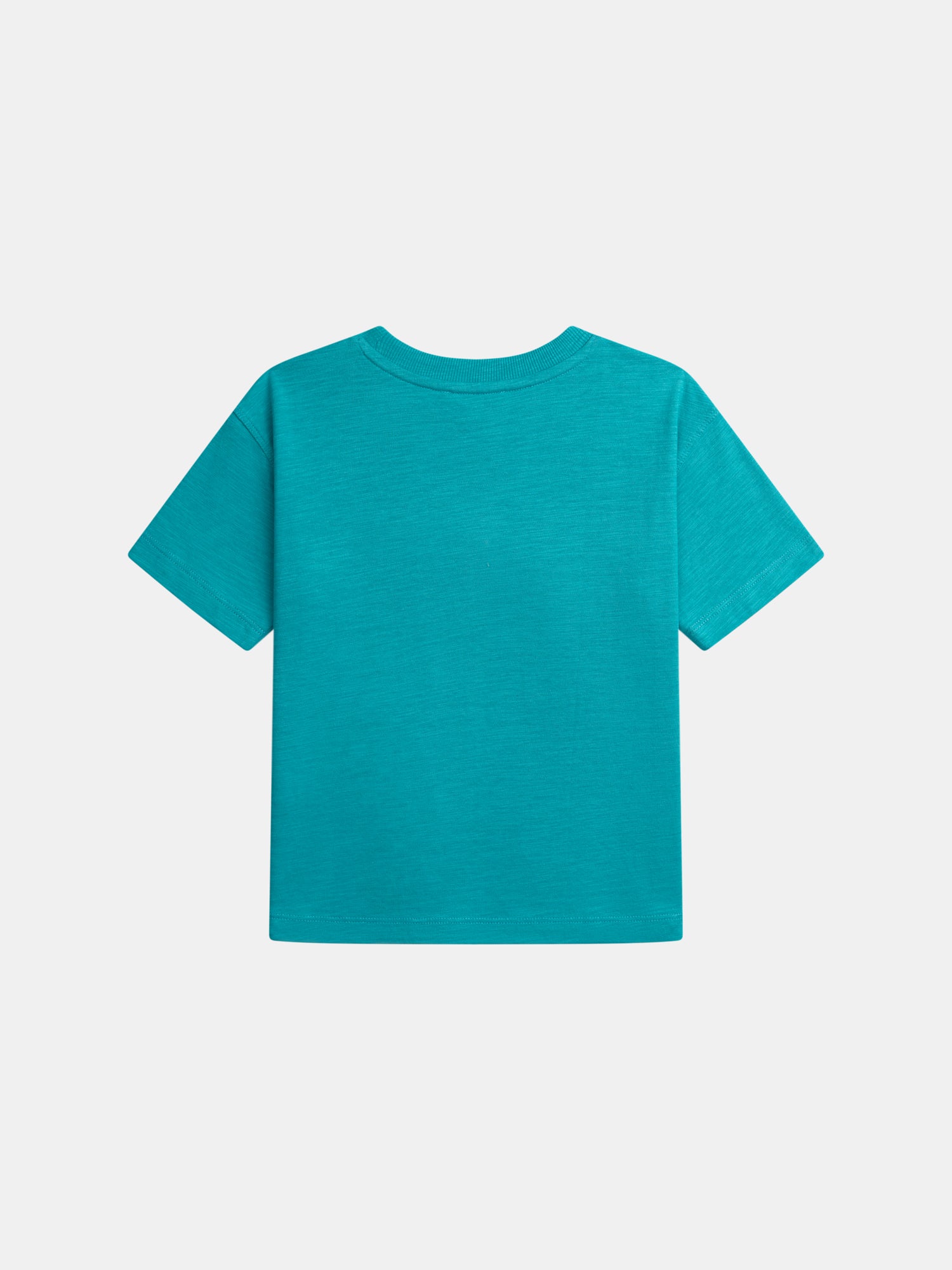 Turquoise short-sleeve t-shirt with surf animation for boys