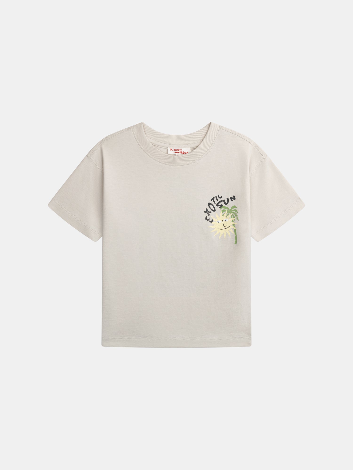 Beige T-shirt with "Exotic Sun" animation for boys