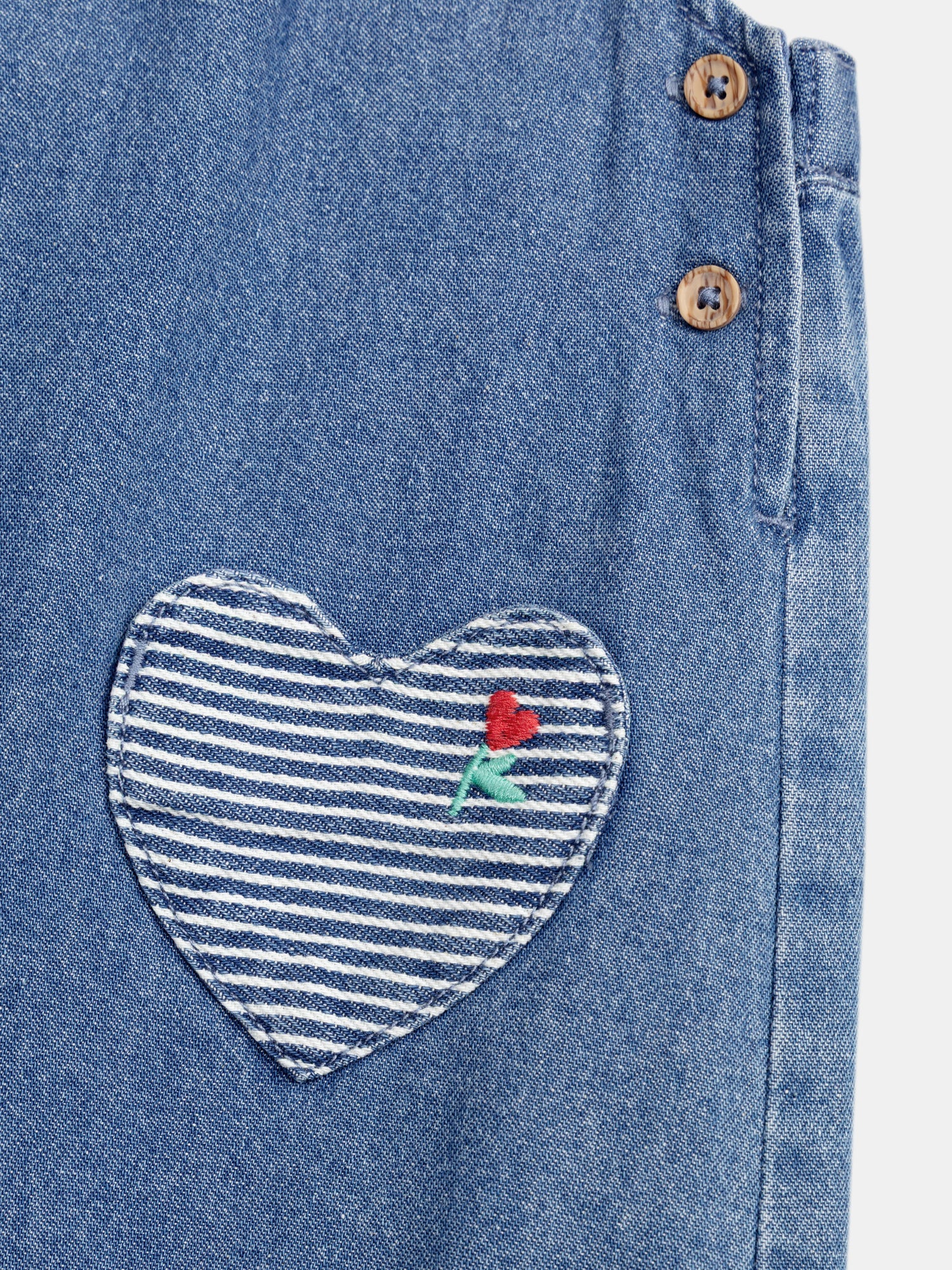 Denim overalls with embroidered heart pockets for baby girl