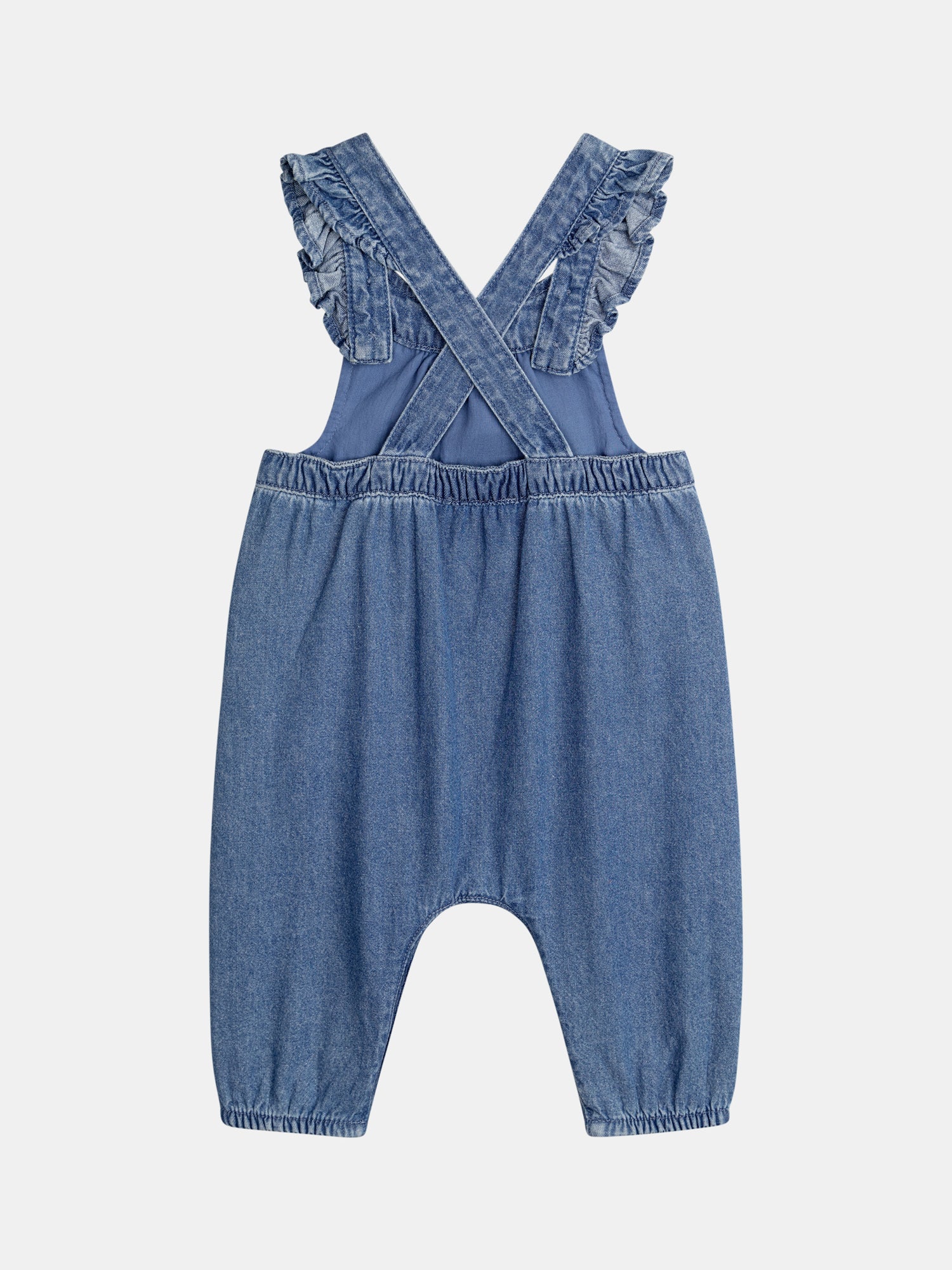Denim overalls with embroidered heart pockets for baby girl