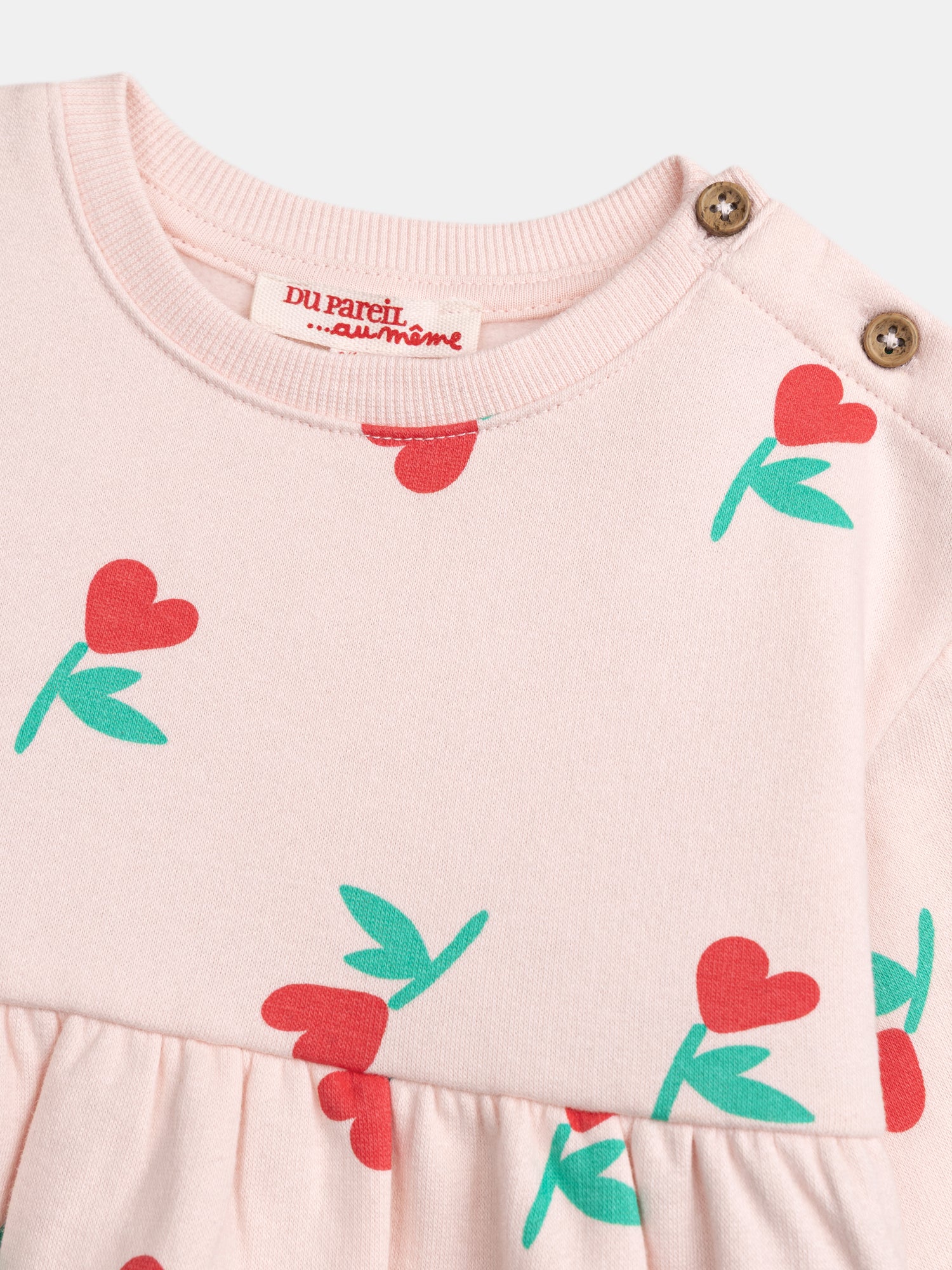 Pink dress with floral-heart print for baby girl