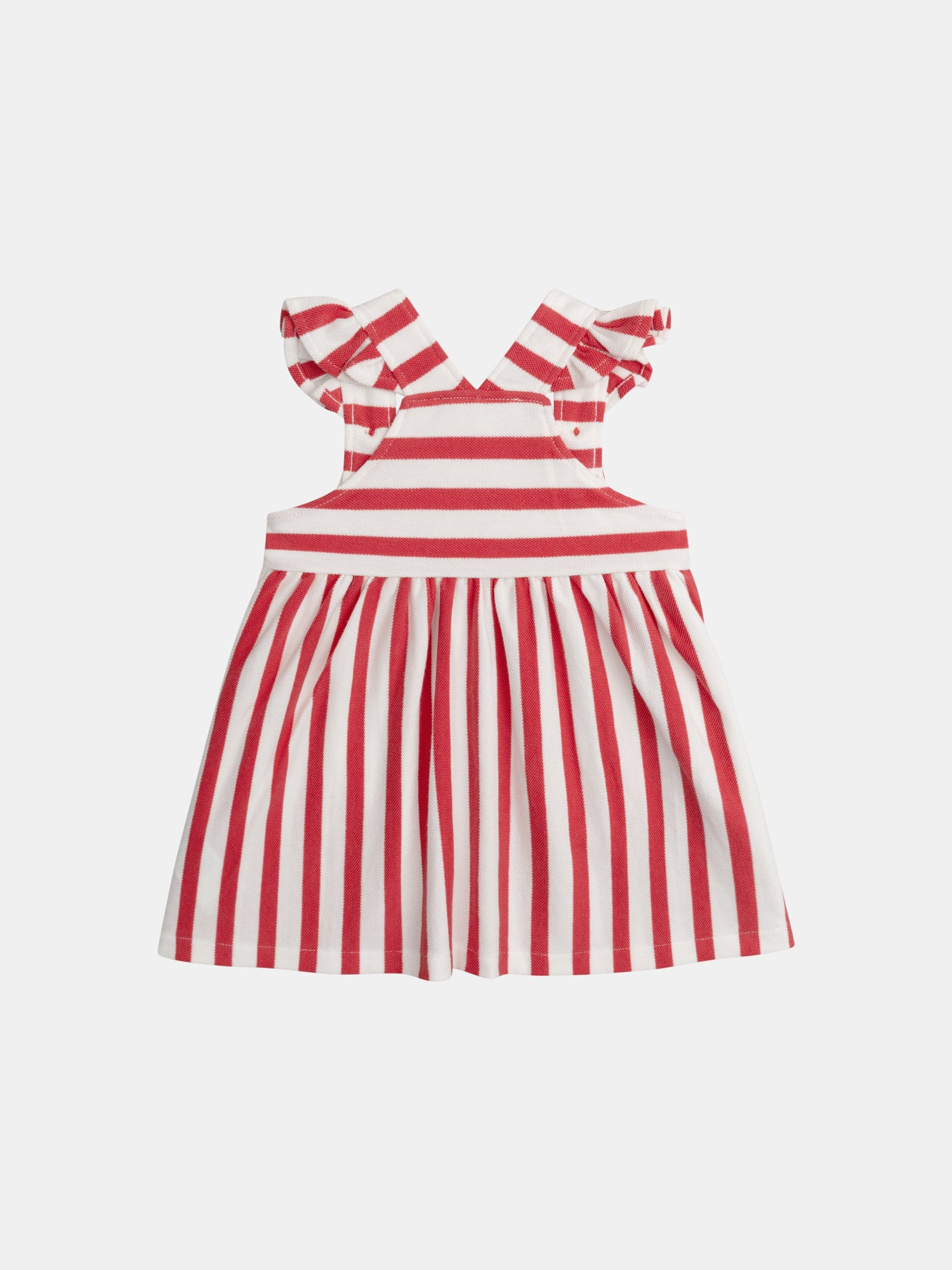 Red and Cream Striped Dress with Heart Pockets for Baby Girls