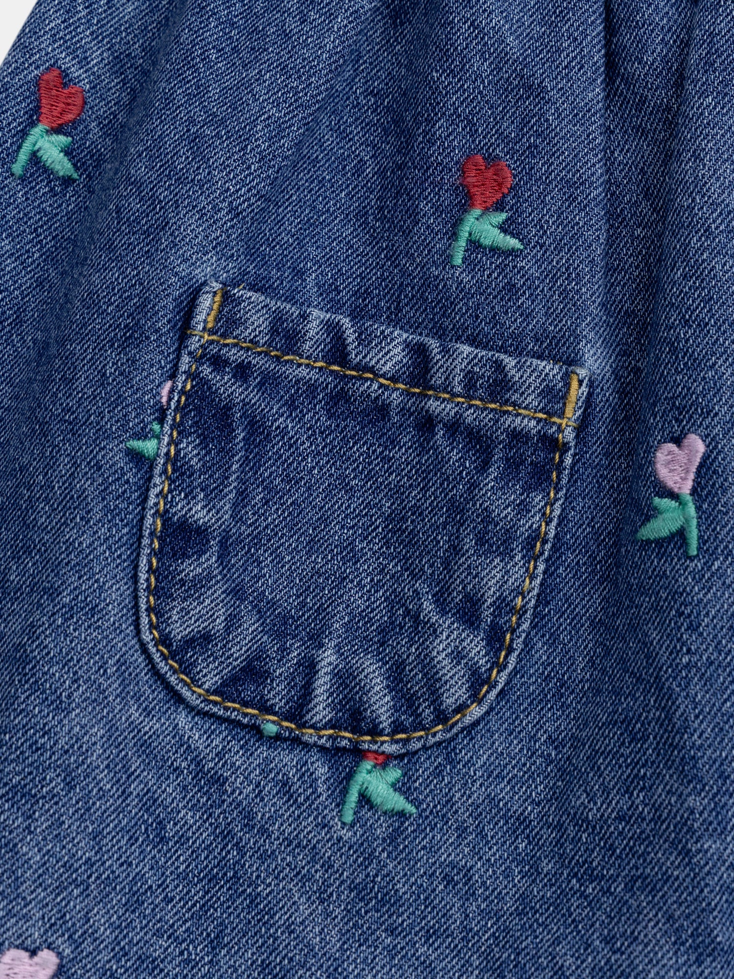 Denim Dress with Floral Heart Embroidery for Baby Girl