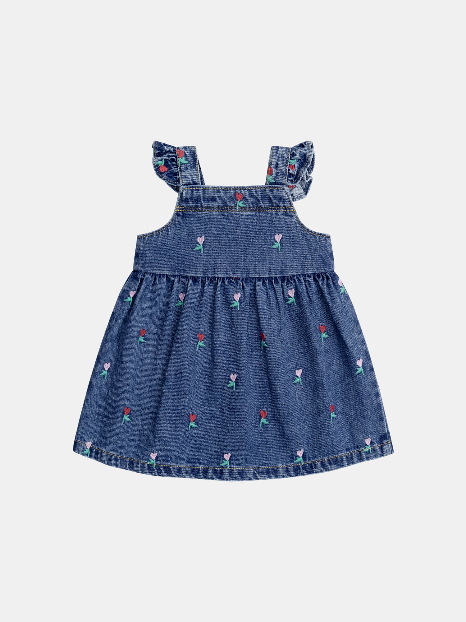Denim Dress with Floral Heart Embroidery for Baby Girl