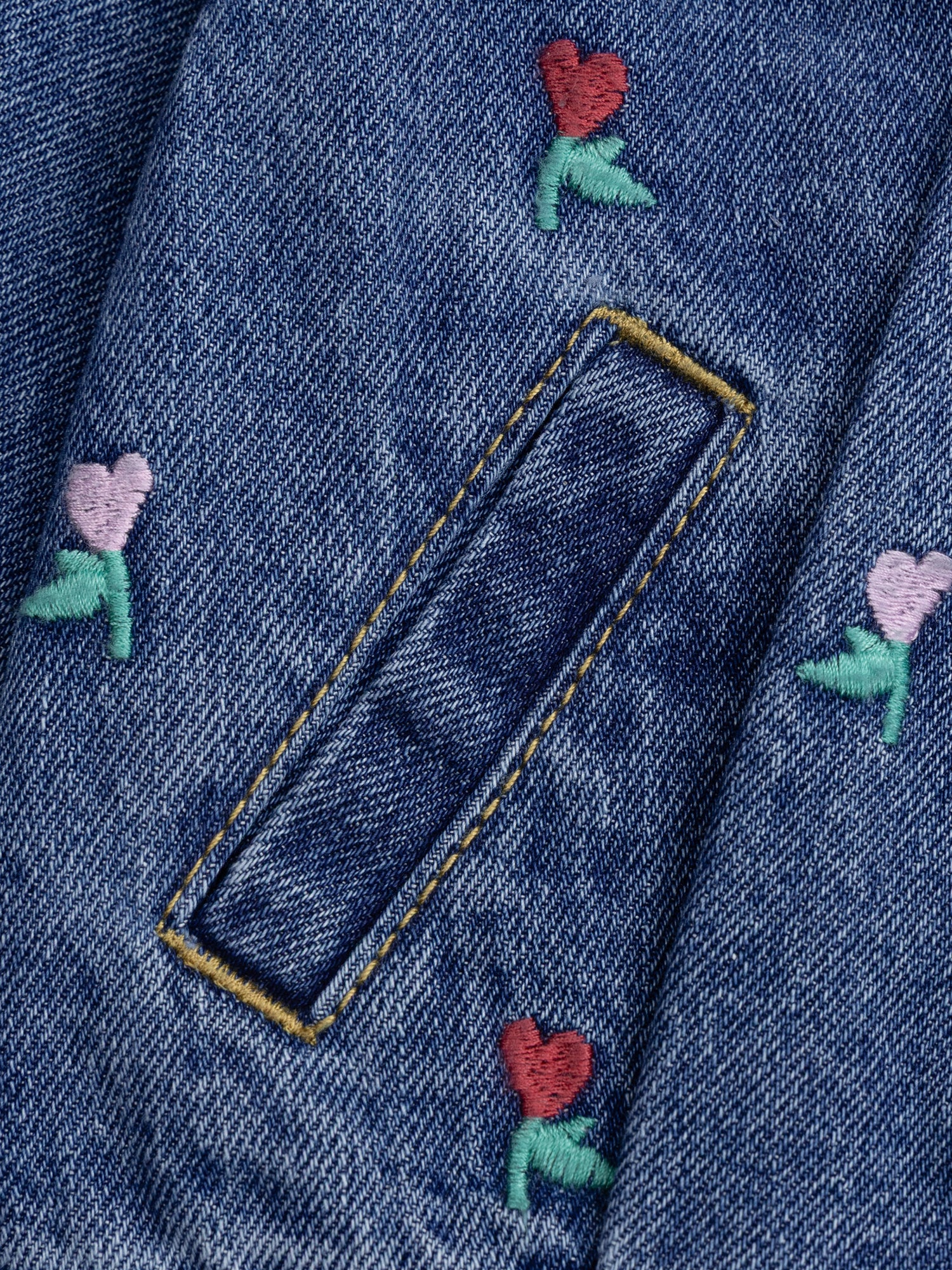 Denim Jacket with Ruffle and Flower Heart Embroidery for Baby Girl
