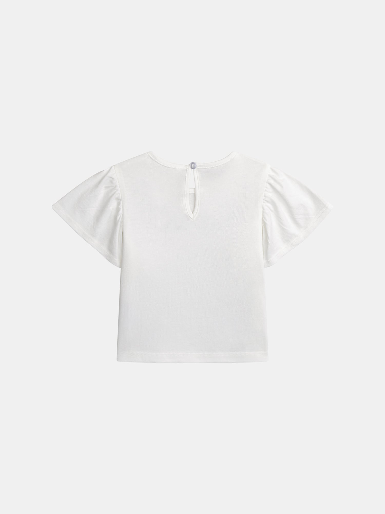 Ecru embroidered flower t-shirt with ruffled sleeves for baby girl