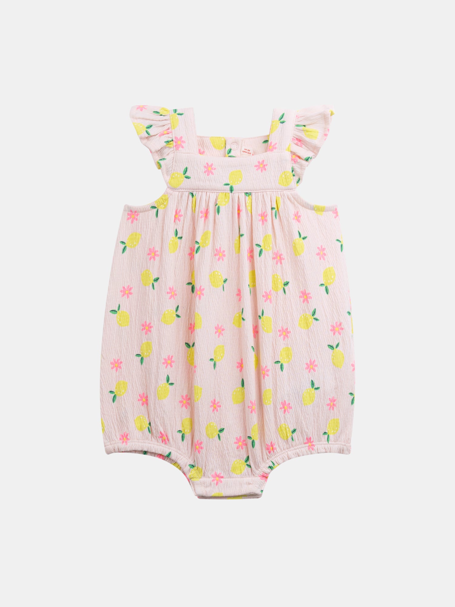 Pink bodysuit with lemon and flower print for baby girl