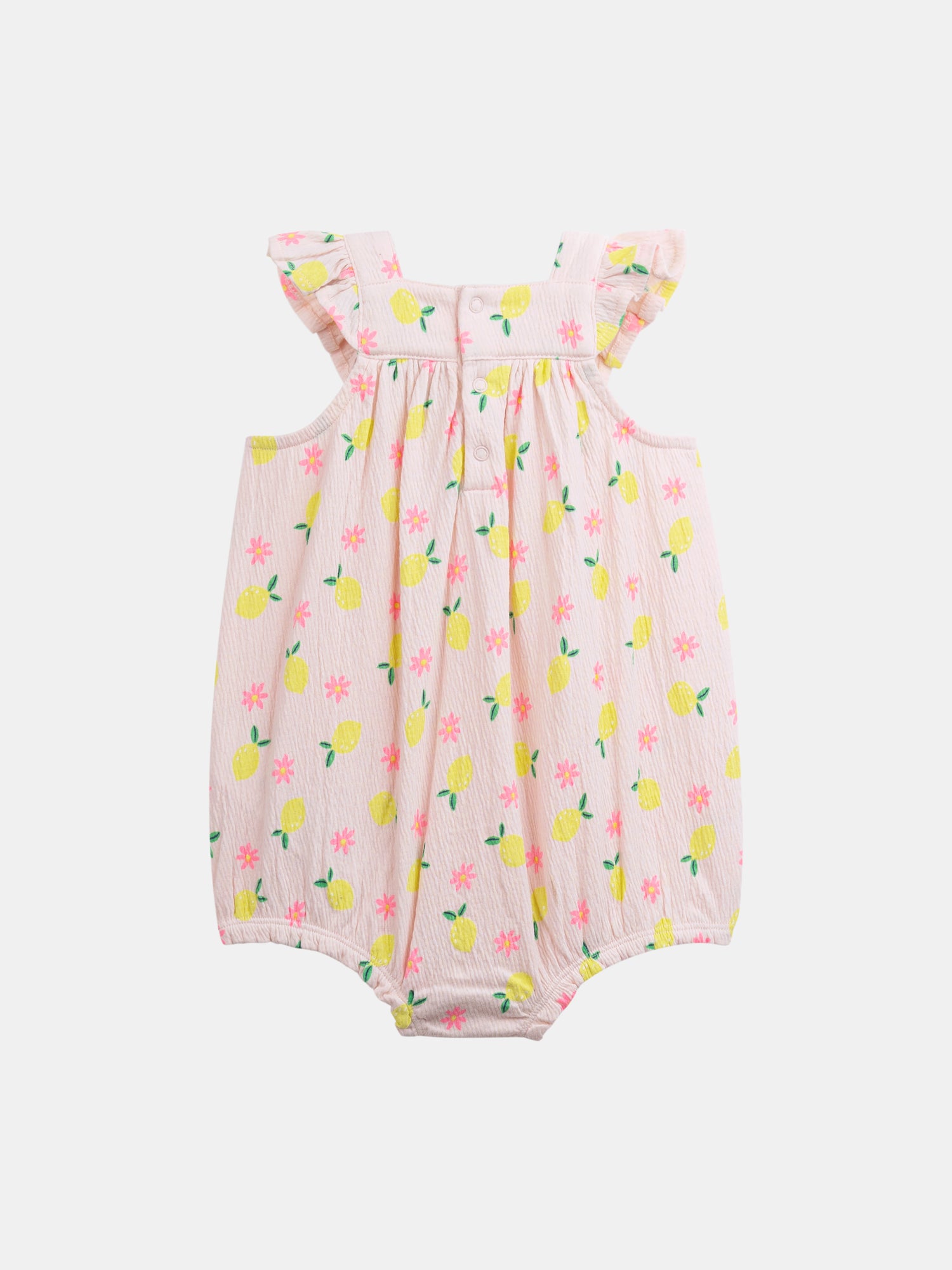 Pink bodysuit with lemon and flower print for baby girl