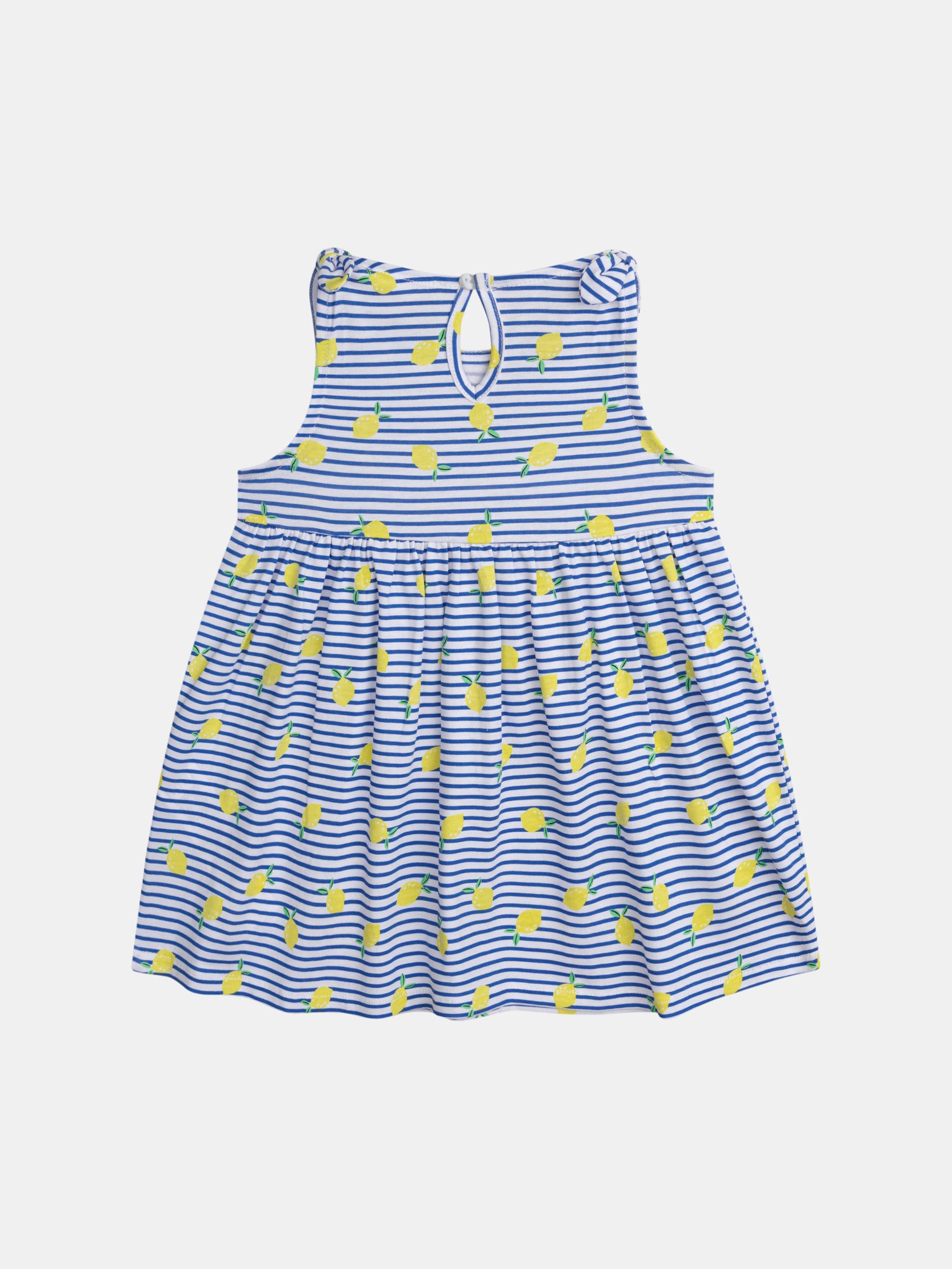 Blue and white striped dress with lemon print for baby girl