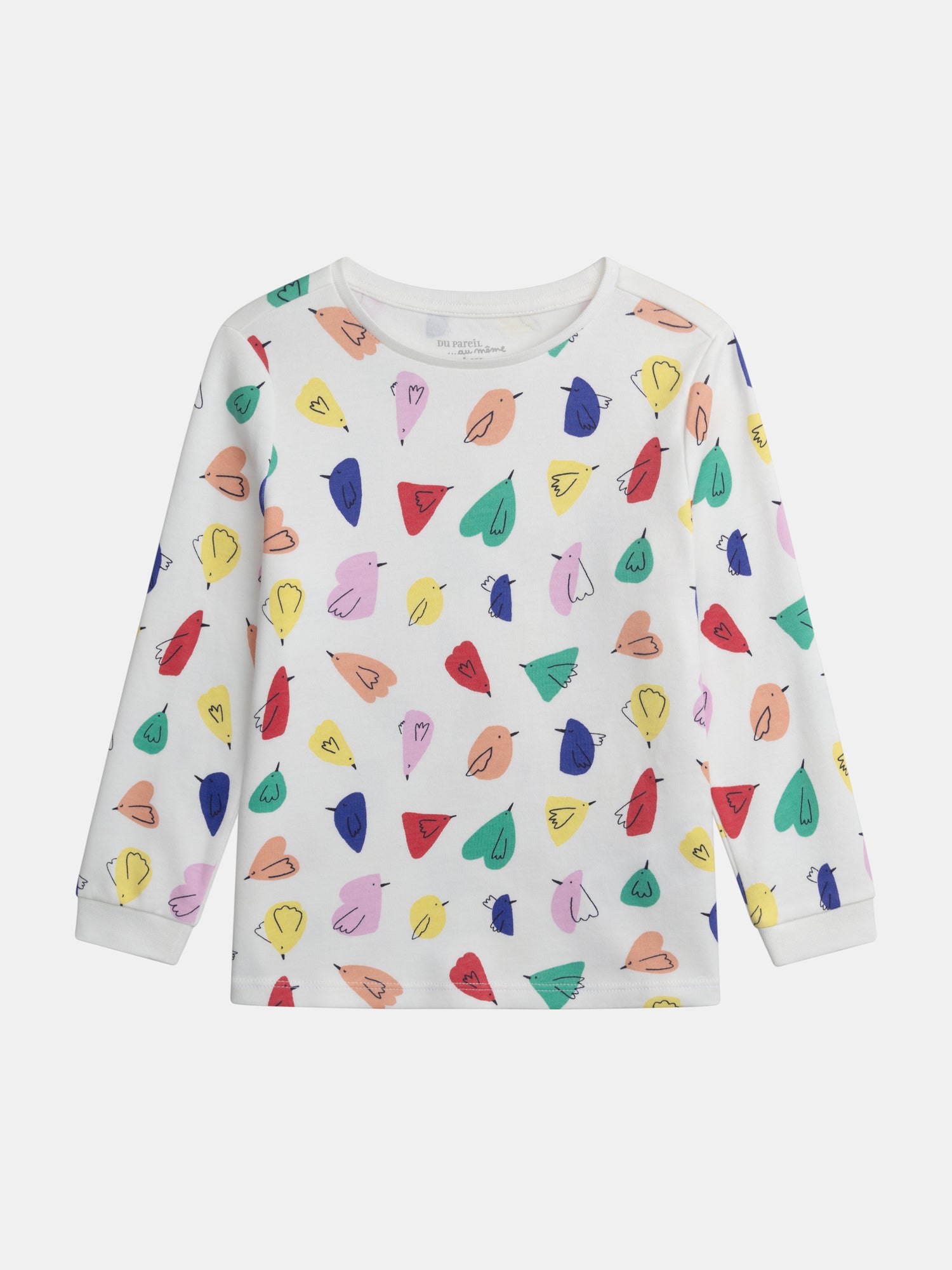 Ecru pyjama printed all over with birds for girl