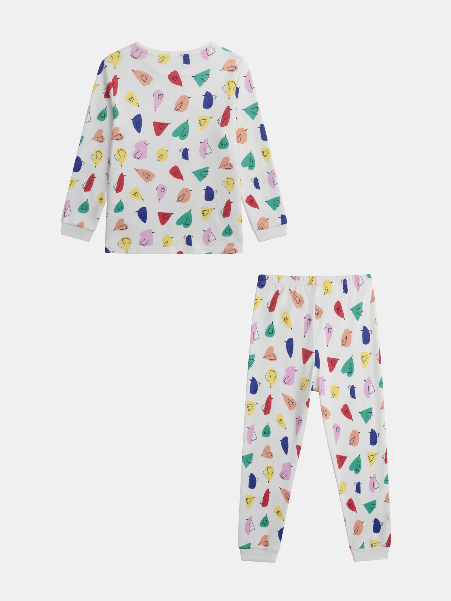 Ecru pyjama printed all over with birds for girl