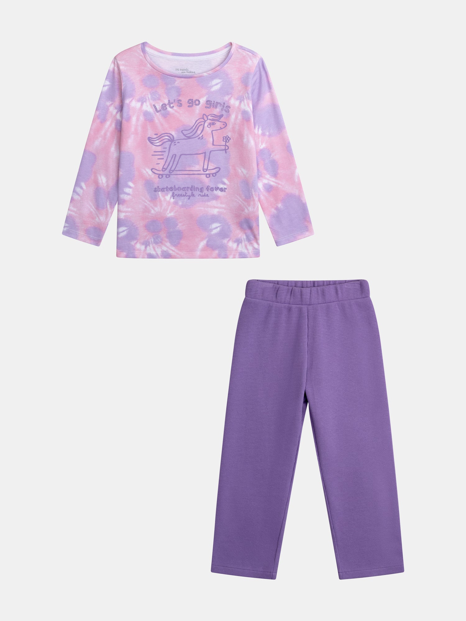 Purple Tie-Dye Pyjama with 'Poney Skateboarding Fever' for Girl