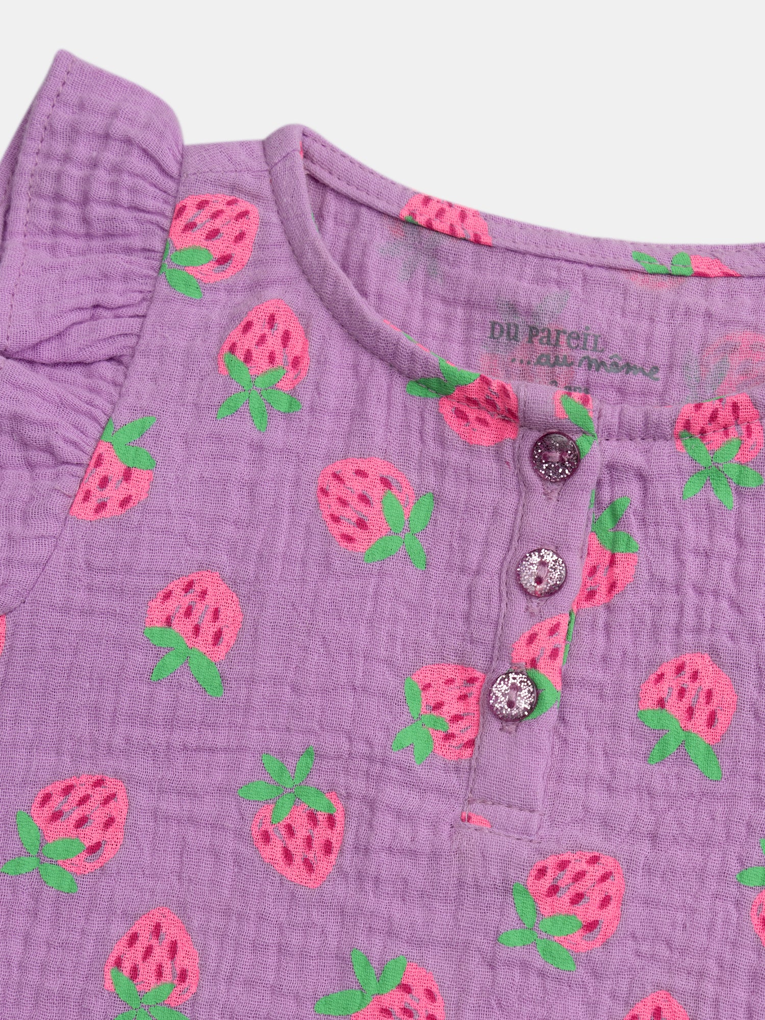 Short purple pajamas with "Gourmet Strawberries" print for girls