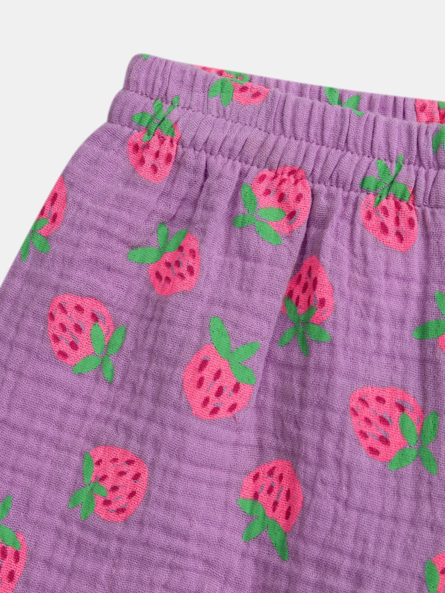 Short purple pajamas with "Gourmet Strawberries" print for girls