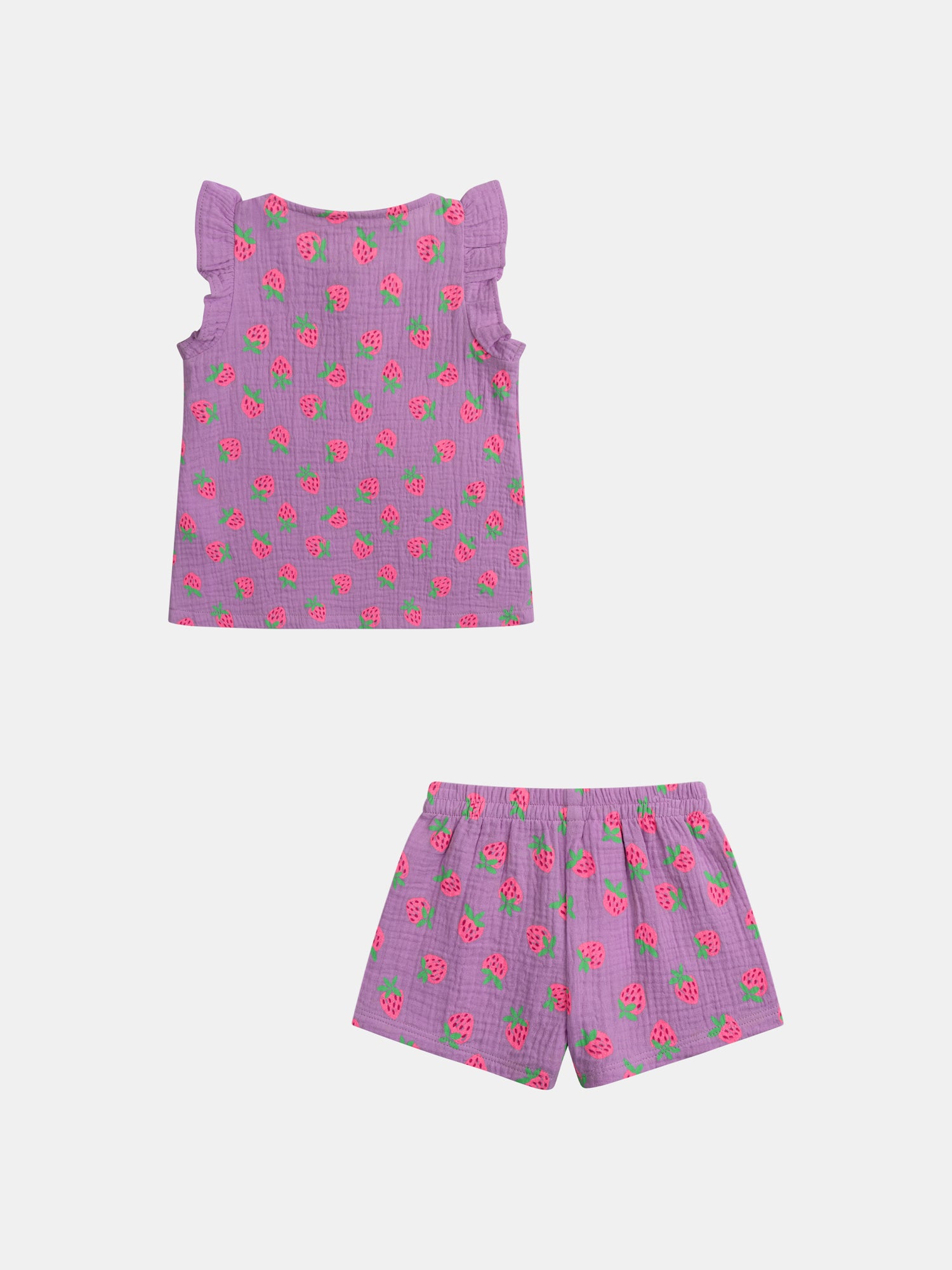 Short purple pajamas with "Gourmet Strawberries" print for girls