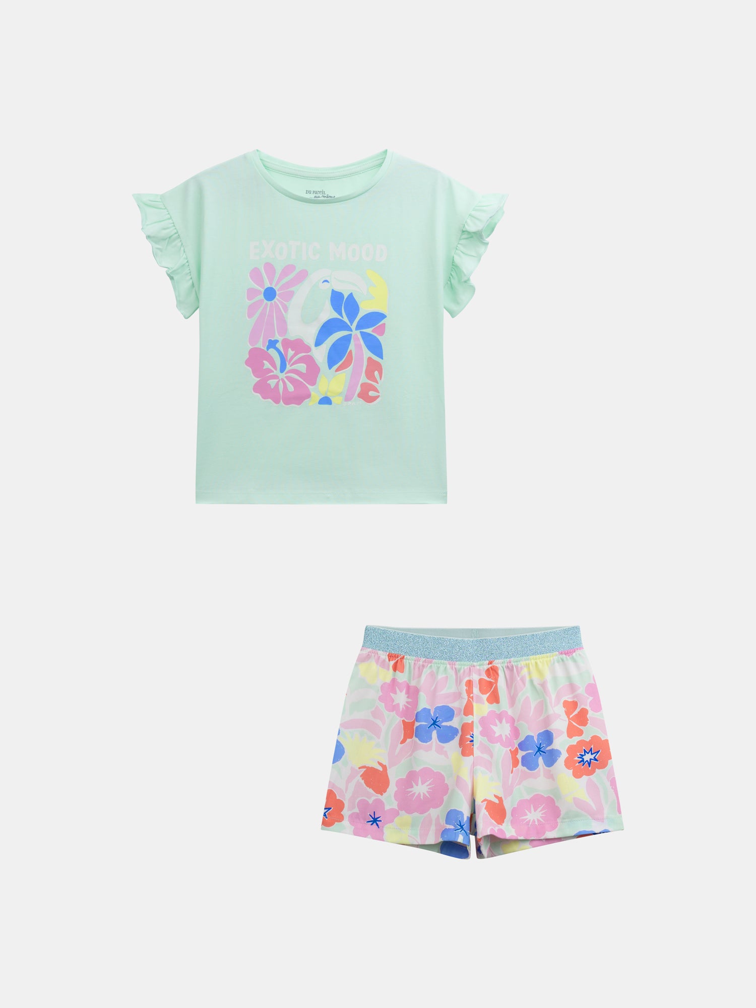 Short phosphorescent pajamas with "Exotic Mood" print for girls