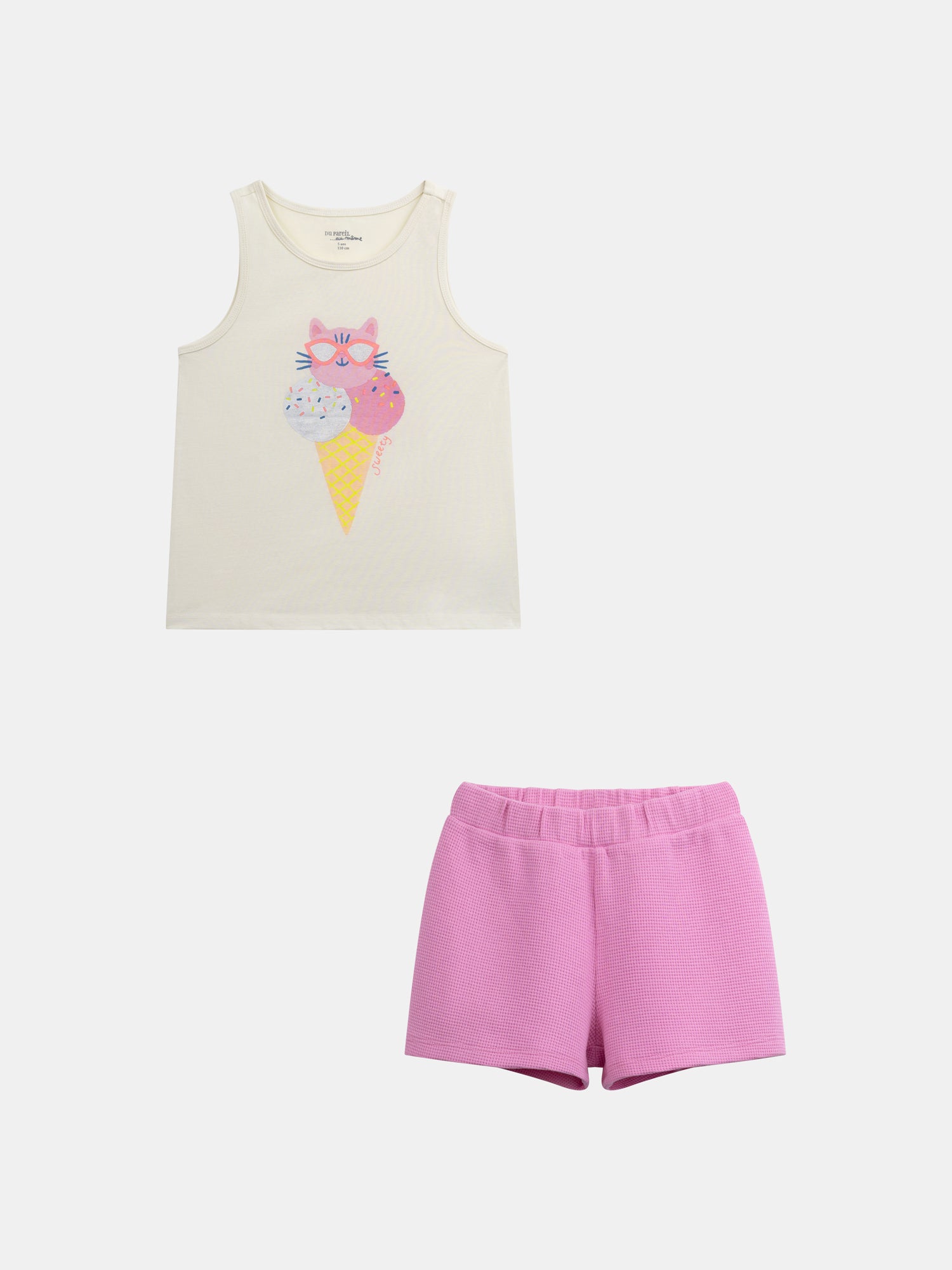 Sleeveless pajama with "Ice Cream Cat" print for girl