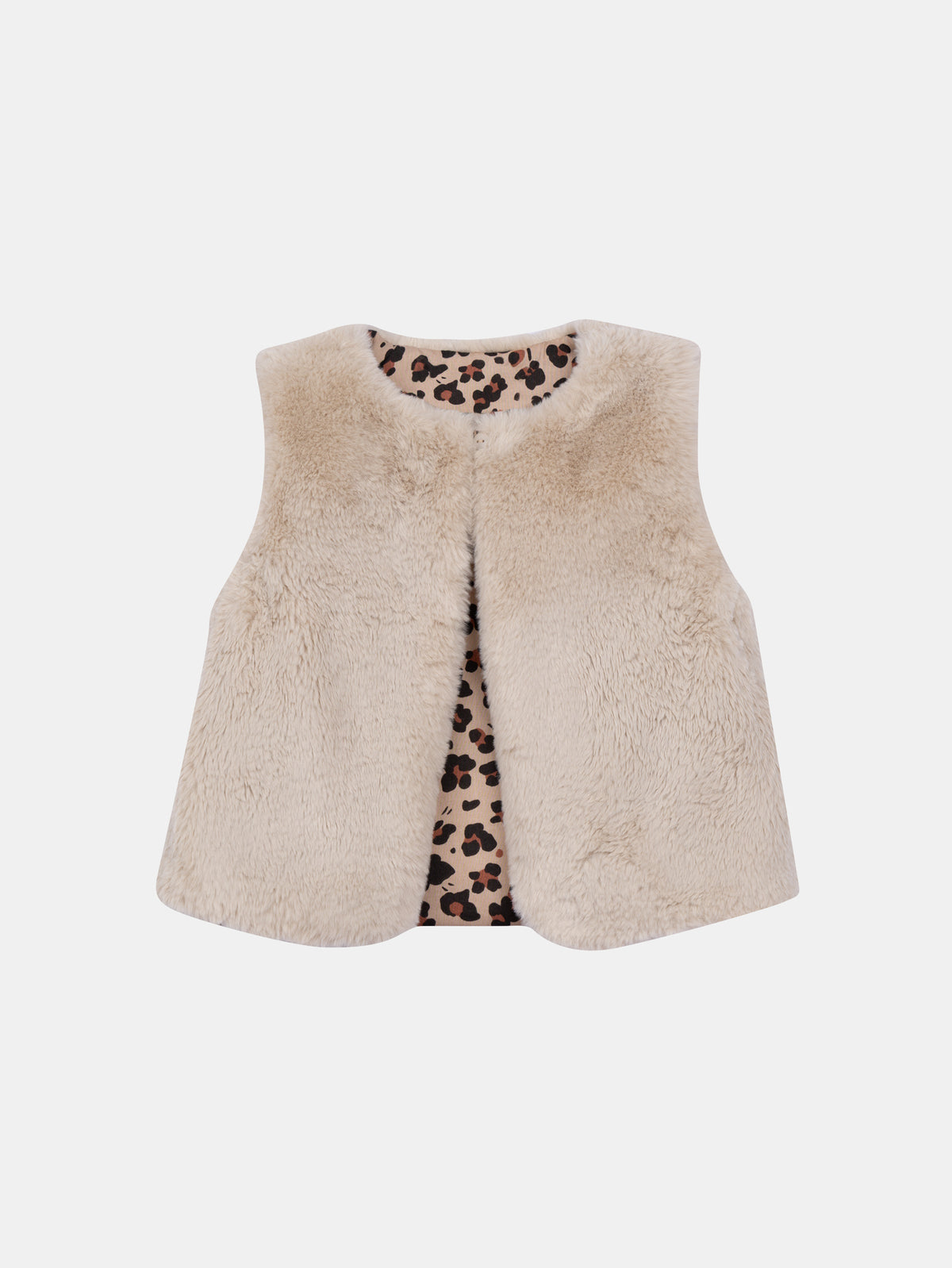 Reversible cardigan with synthetic fur and leopard print for girls