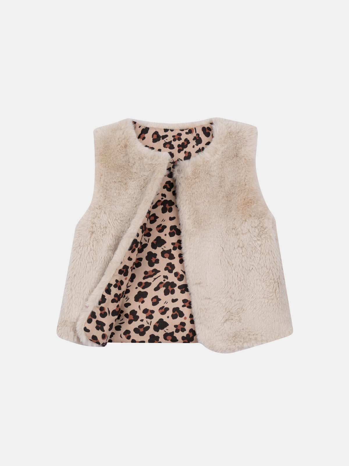 Reversible cardigan with synthetic fur and leopard print for girls