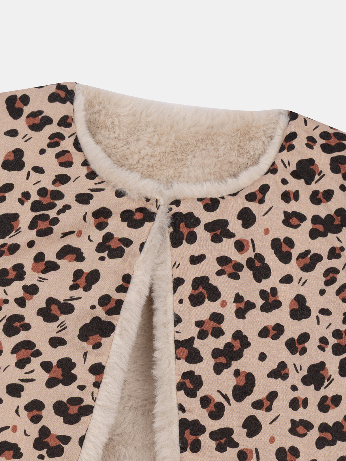 Reversible cardigan with synthetic fur and leopard print for girls