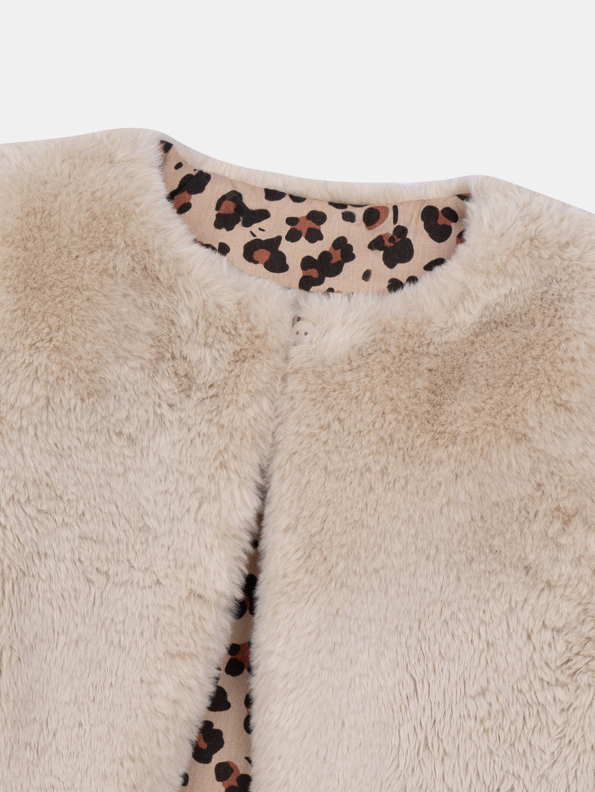 Reversible cardigan with synthetic fur and leopard print for girls