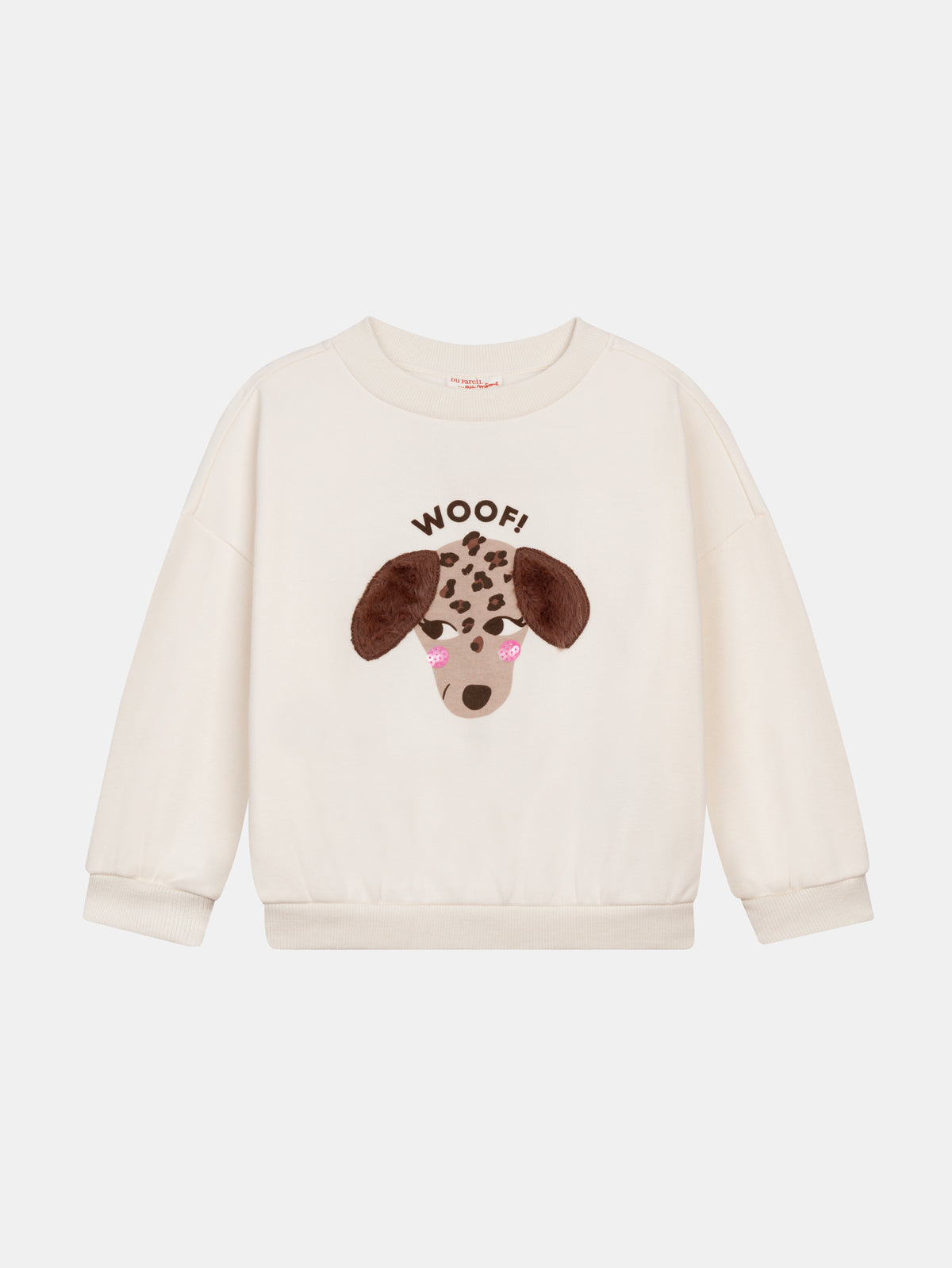 Cream Sweatshirt with Dog Animation for Girls