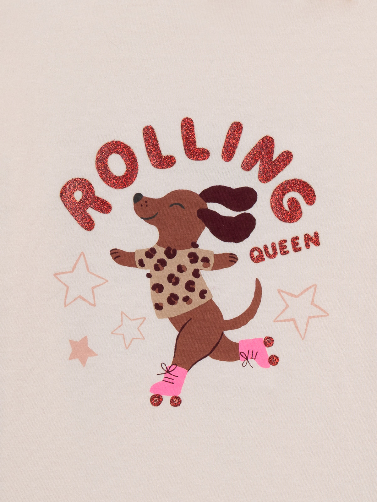 Ecru Long Sleeve T-Shirt with Dog Animation for Girls