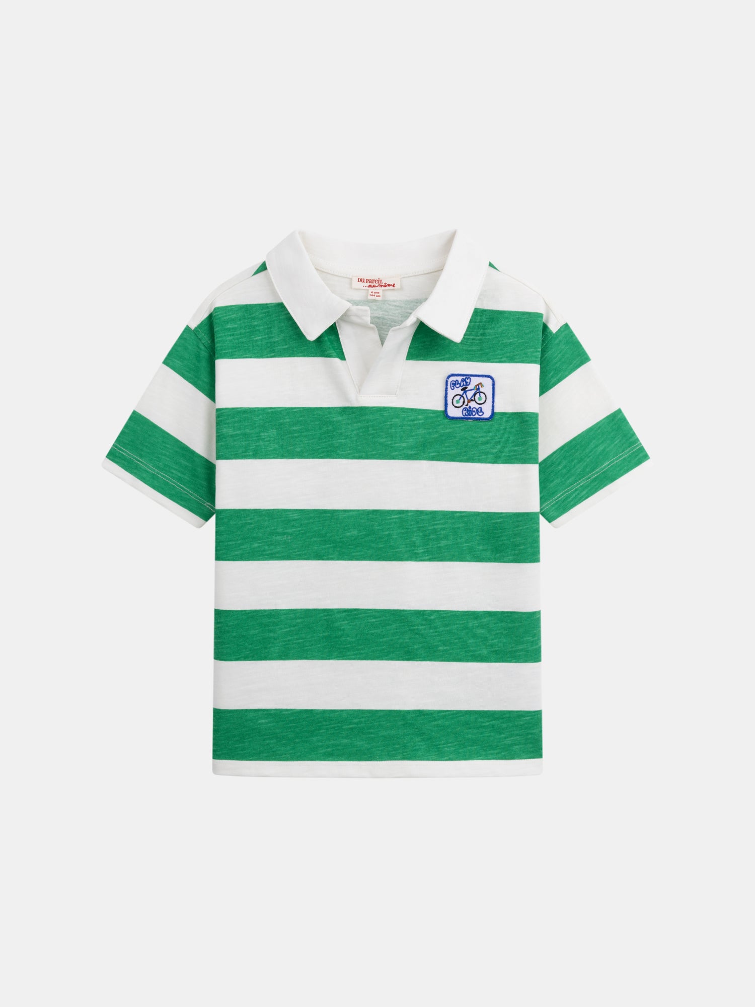 Ecru Polo T-Shirt with Green Stripes for Boys
