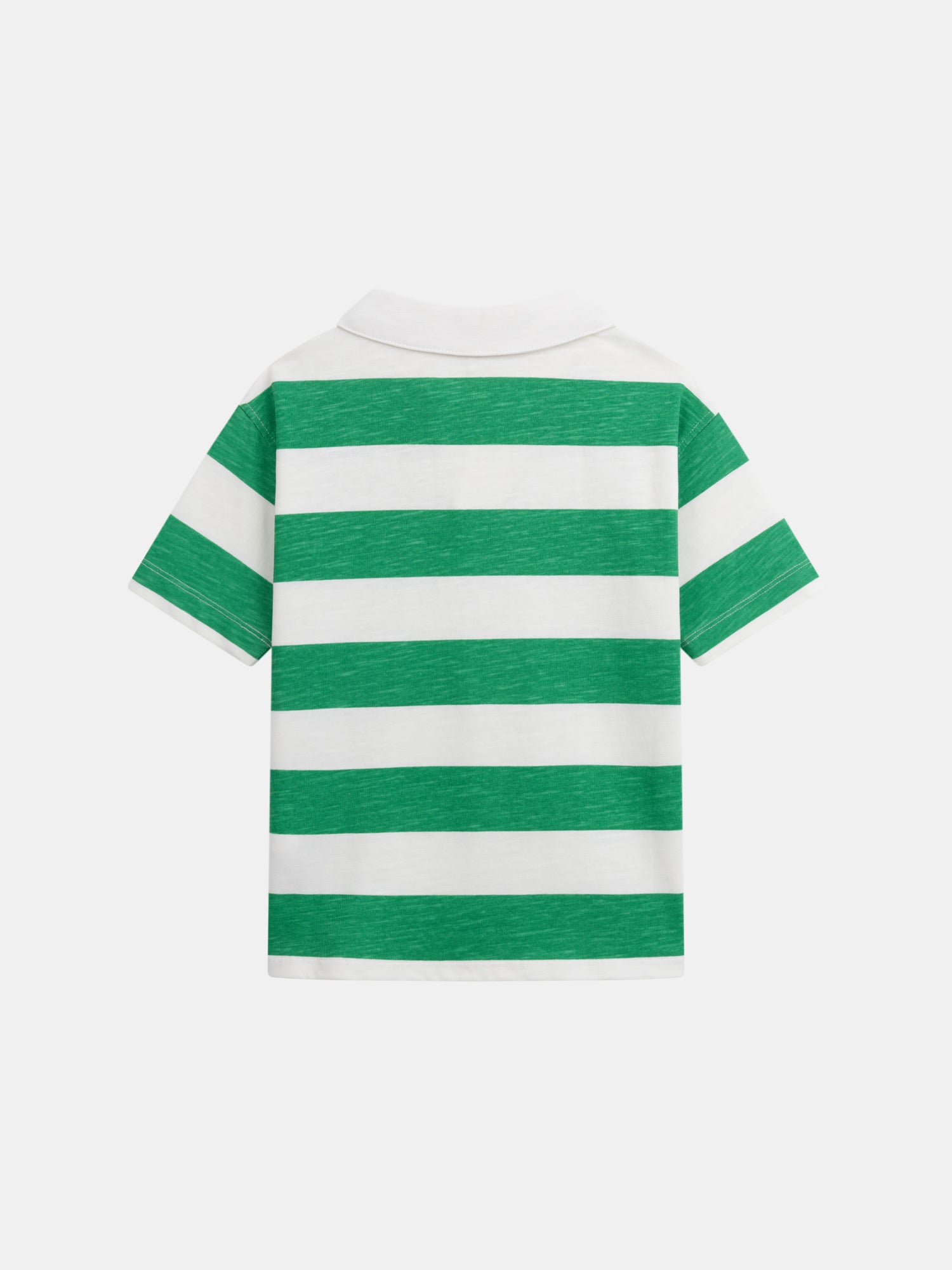 Ecru Polo T-Shirt with Green Stripes for Boys