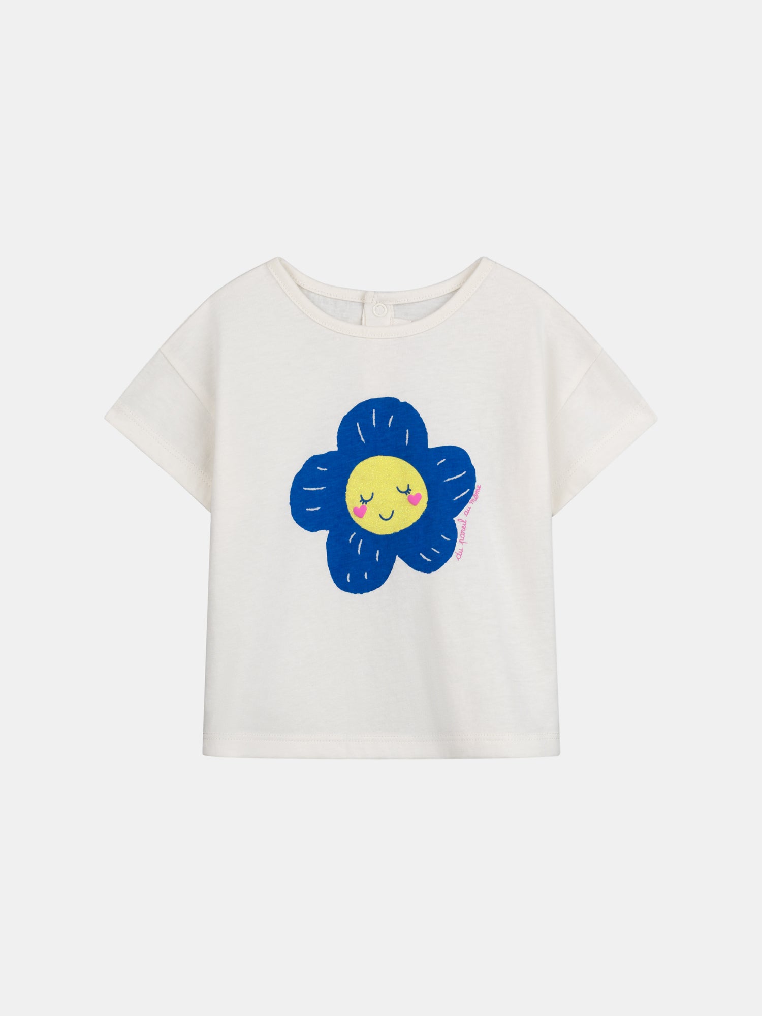 Ecru T-shirt with flower motif for baby girl