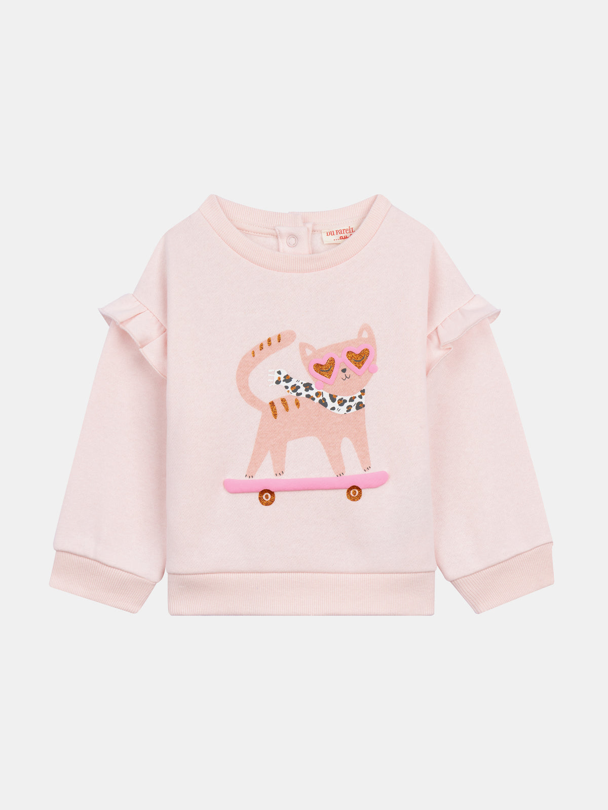 Pink Sweat Set "Skater Cat" and Ribbed Leggings in Plum for Baby Girl