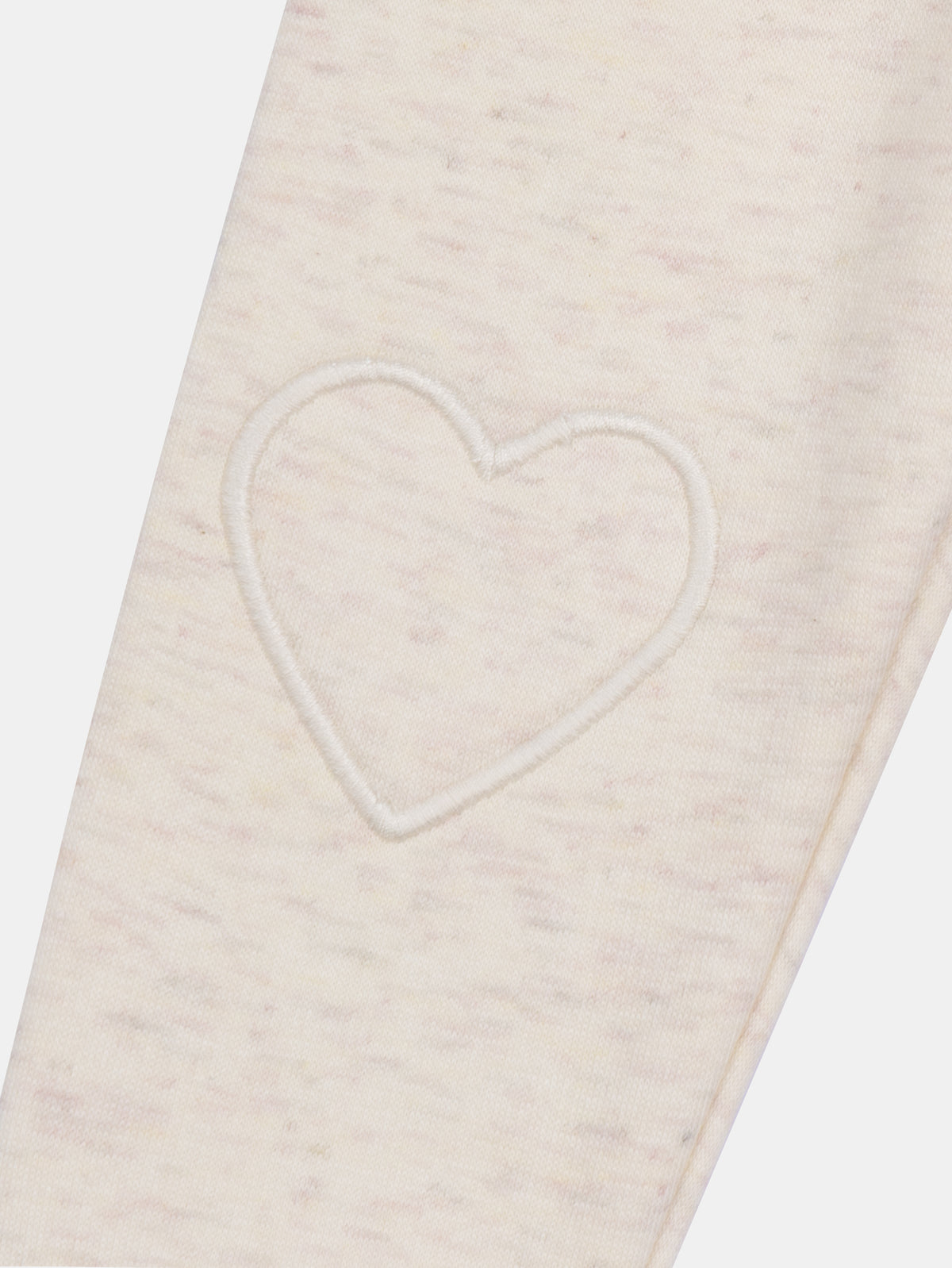 Ecru chiné pants with heart knee patches for baby girl