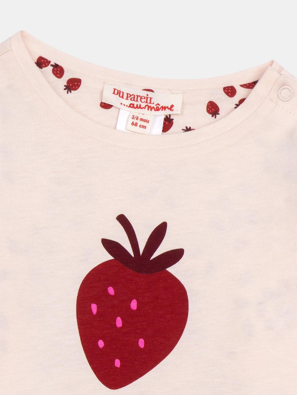 Reversible Long Sleeve Cotton T-Shirt in Chalk and Strawberry Patterns for Baby Girl