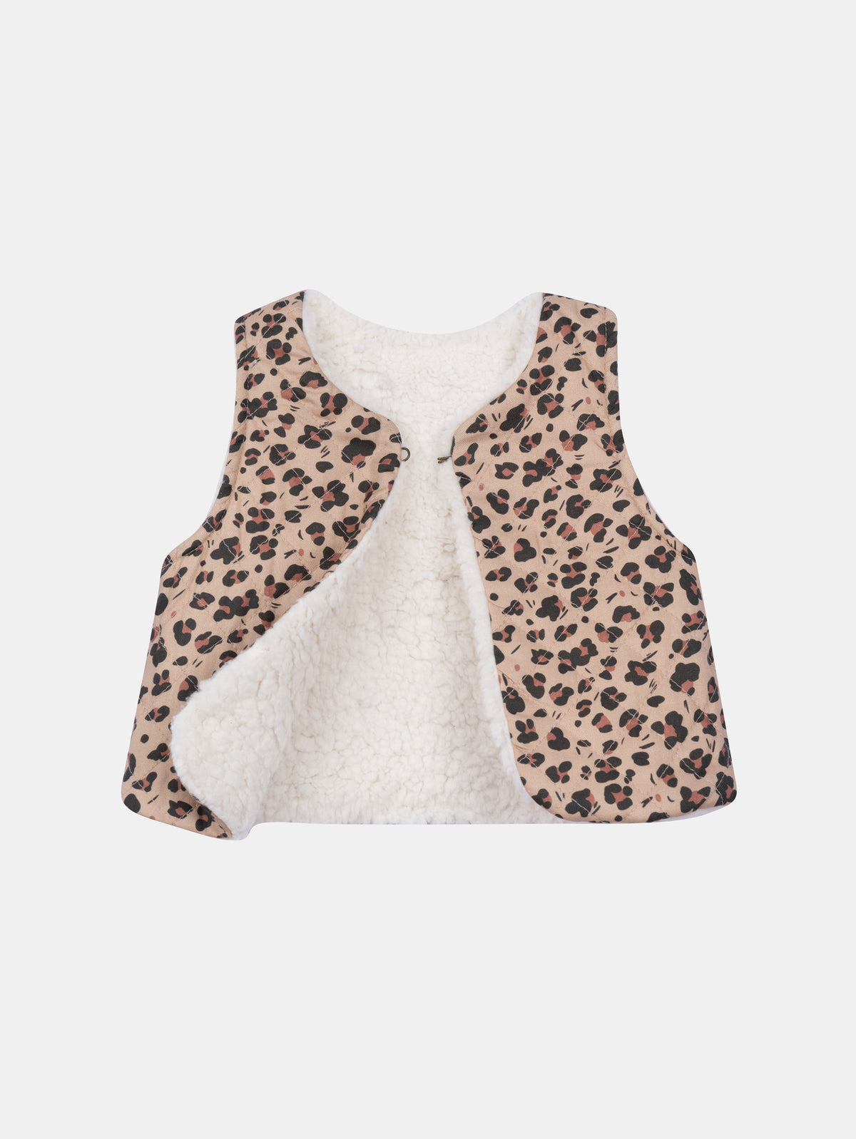 Reversible beige vest with leopard print for baby girl