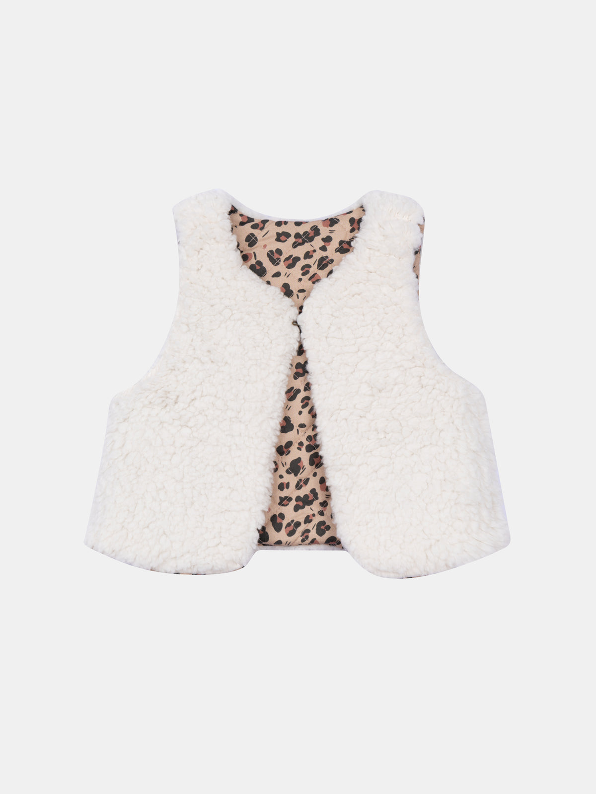 Reversible beige vest with leopard print for baby girl