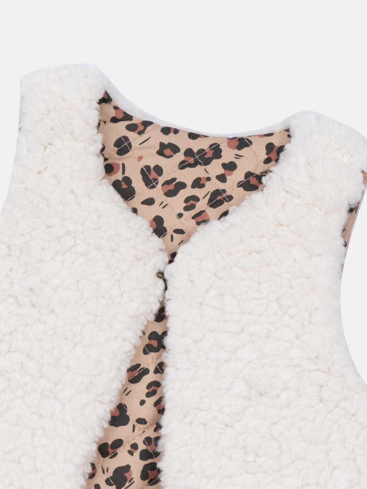 Reversible beige vest with leopard print for baby girl