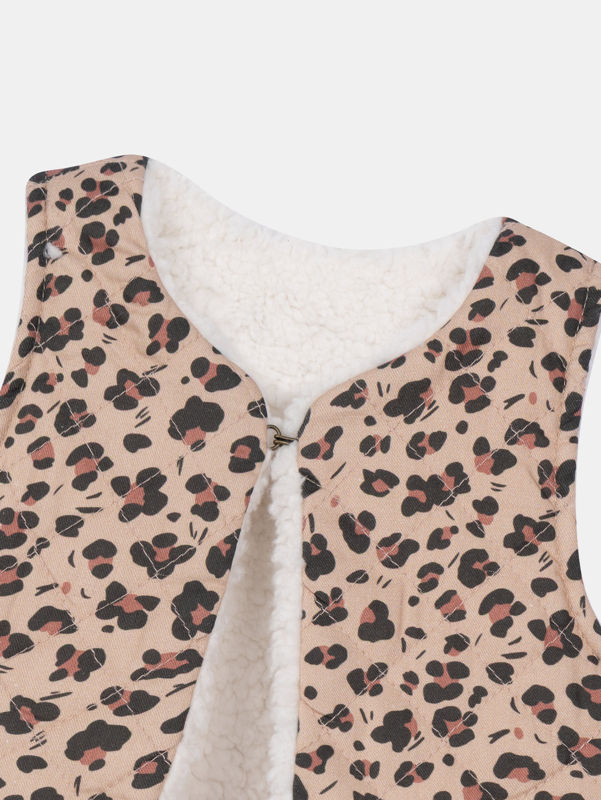 Reversible beige vest with leopard print for baby girl