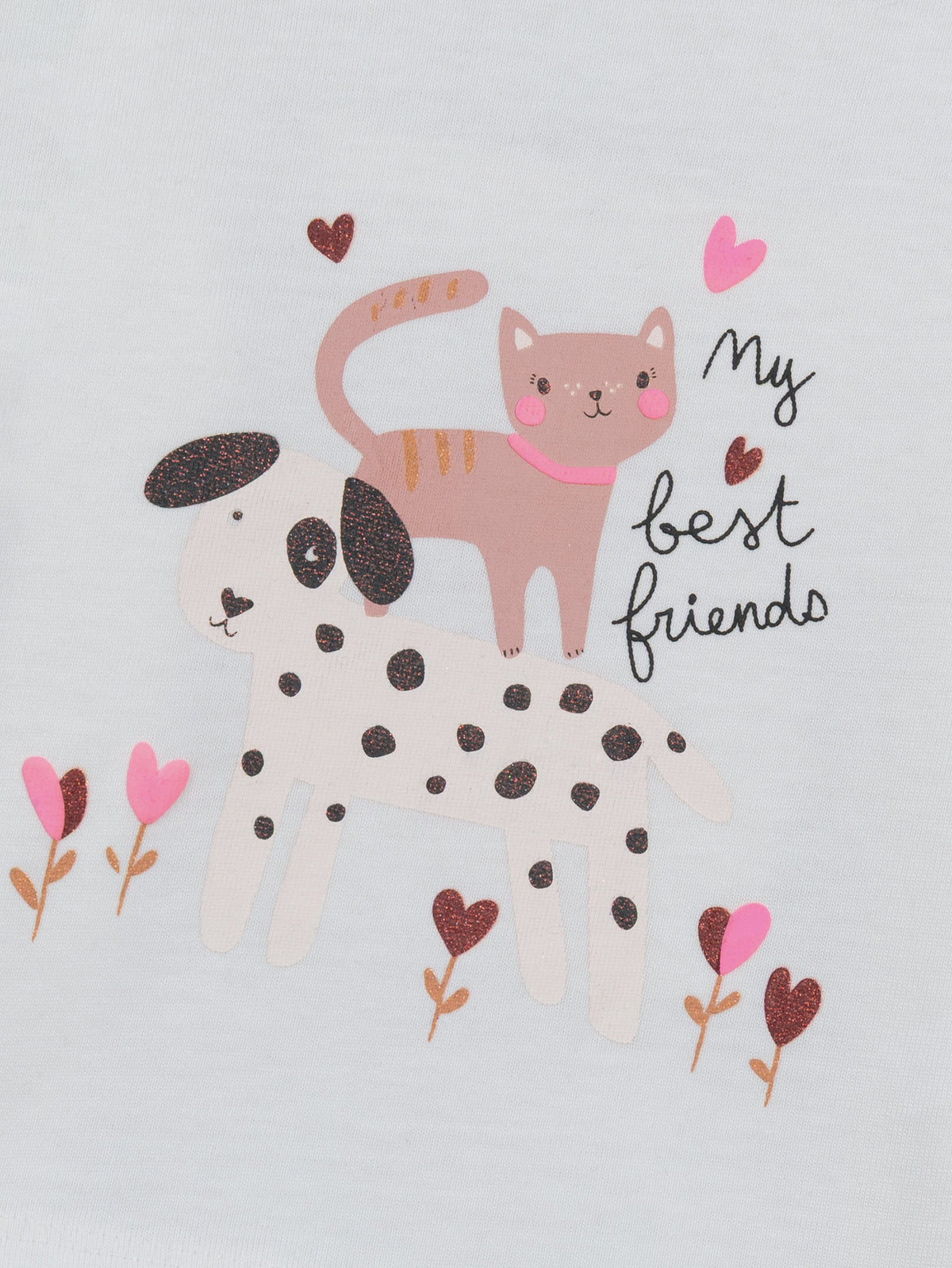 Ecru Long Sleeve T-Shirt "My Best Friends" for Baby Girls
